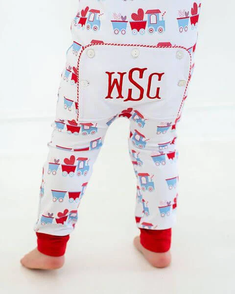 Red And Blue Valentine Train Knit Zipper Pajamas - Image 3