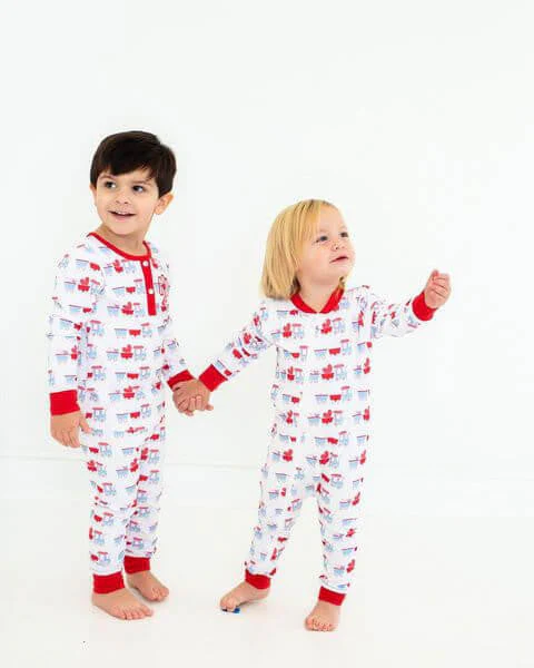 Red And Blue Valentine Train Knit Zipper Pajamas - Image 4