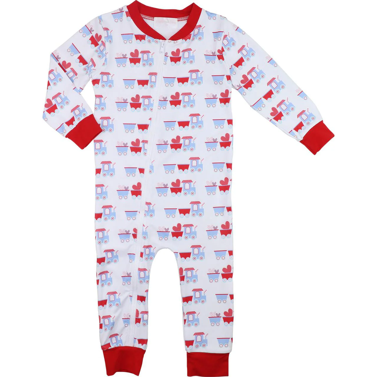 Red And Blue Valentine Train Knit Zipper Pajamas - Image 5