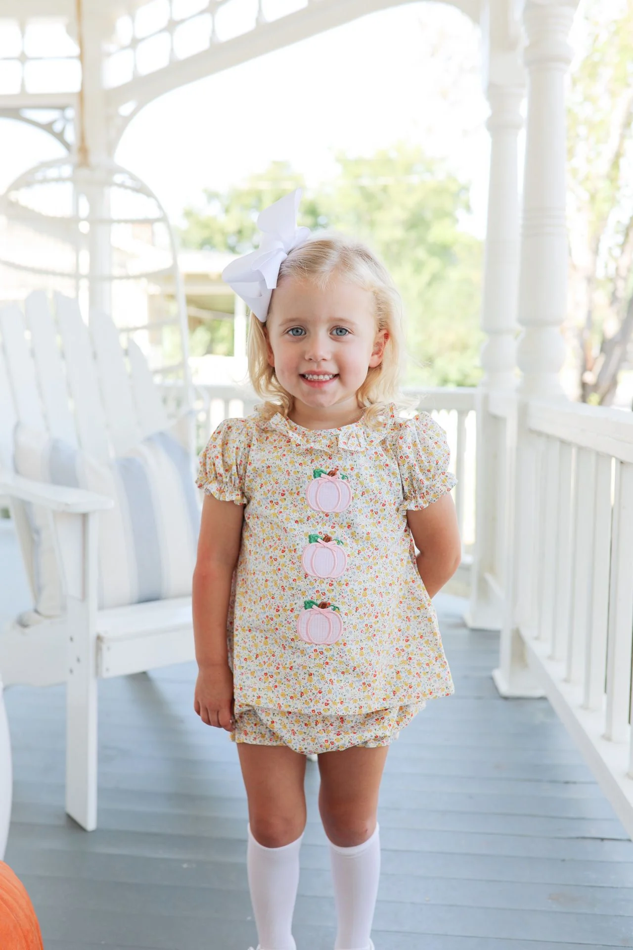 Fall Floral Applique Pumpkins Diaper Set - Image 2