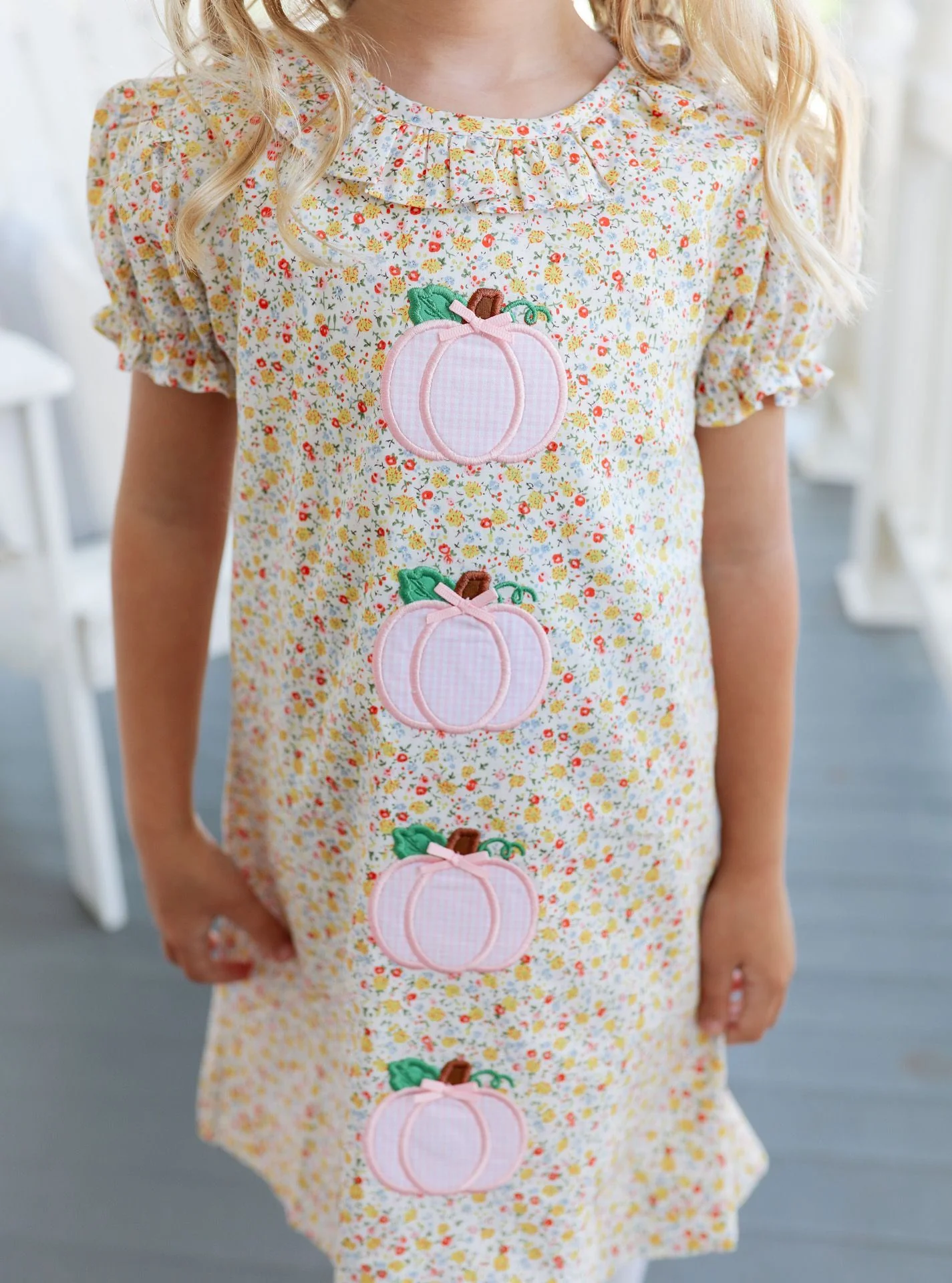 Fall Floral Applique Pumpkins Dress - Image 2