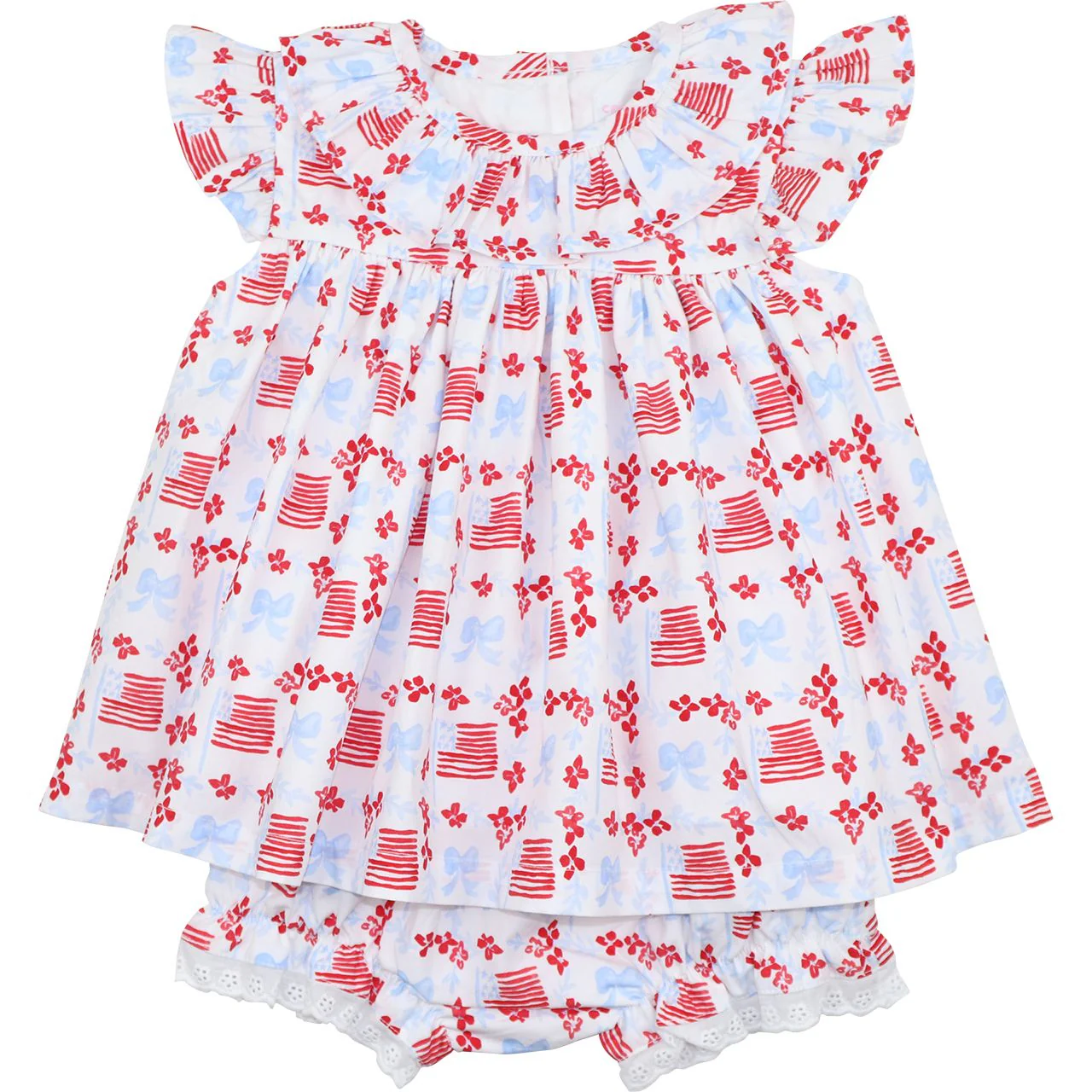 Flag And Bow Print Diaper Set