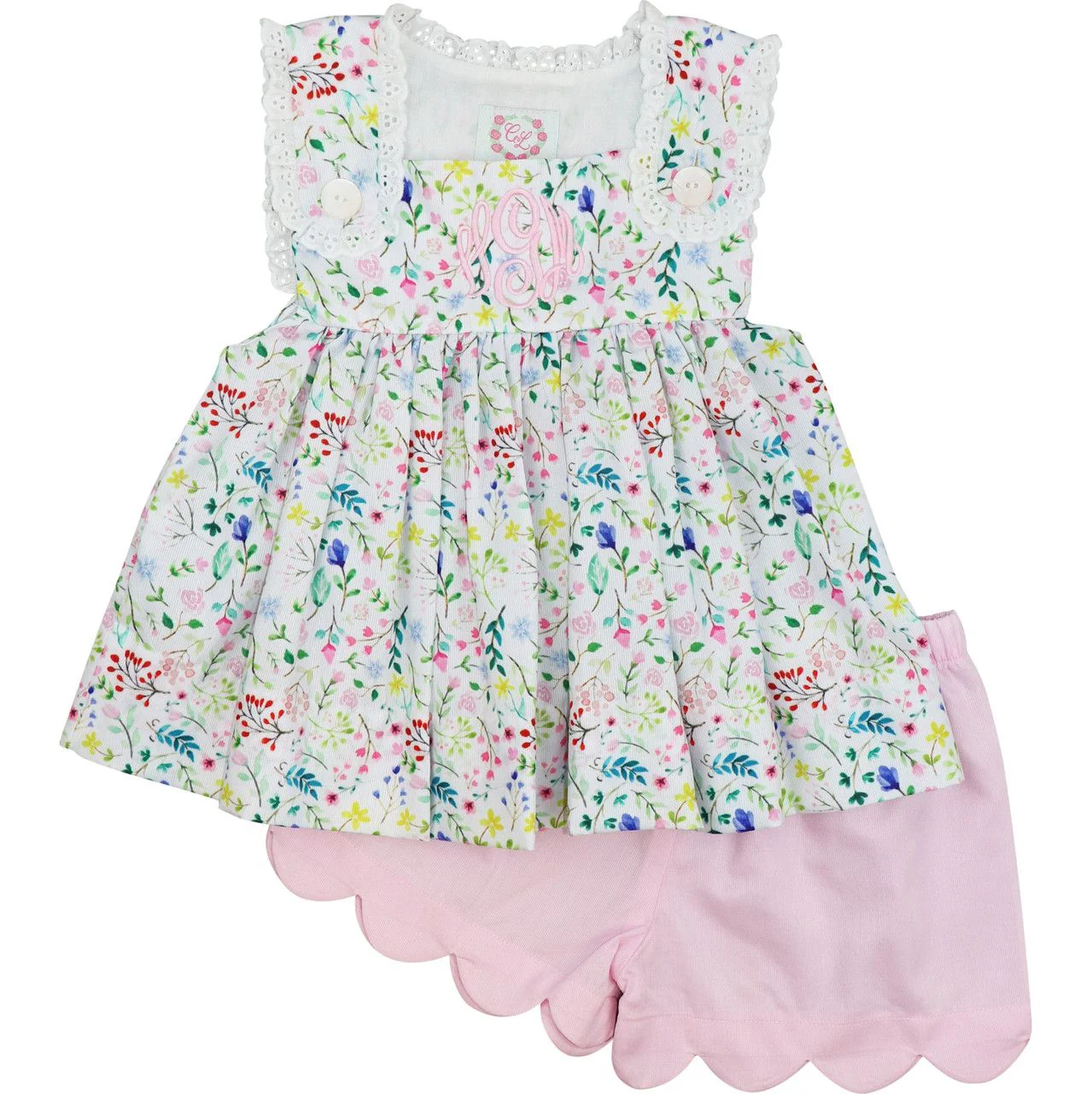 Floral Eyelet Scalloped Short Set