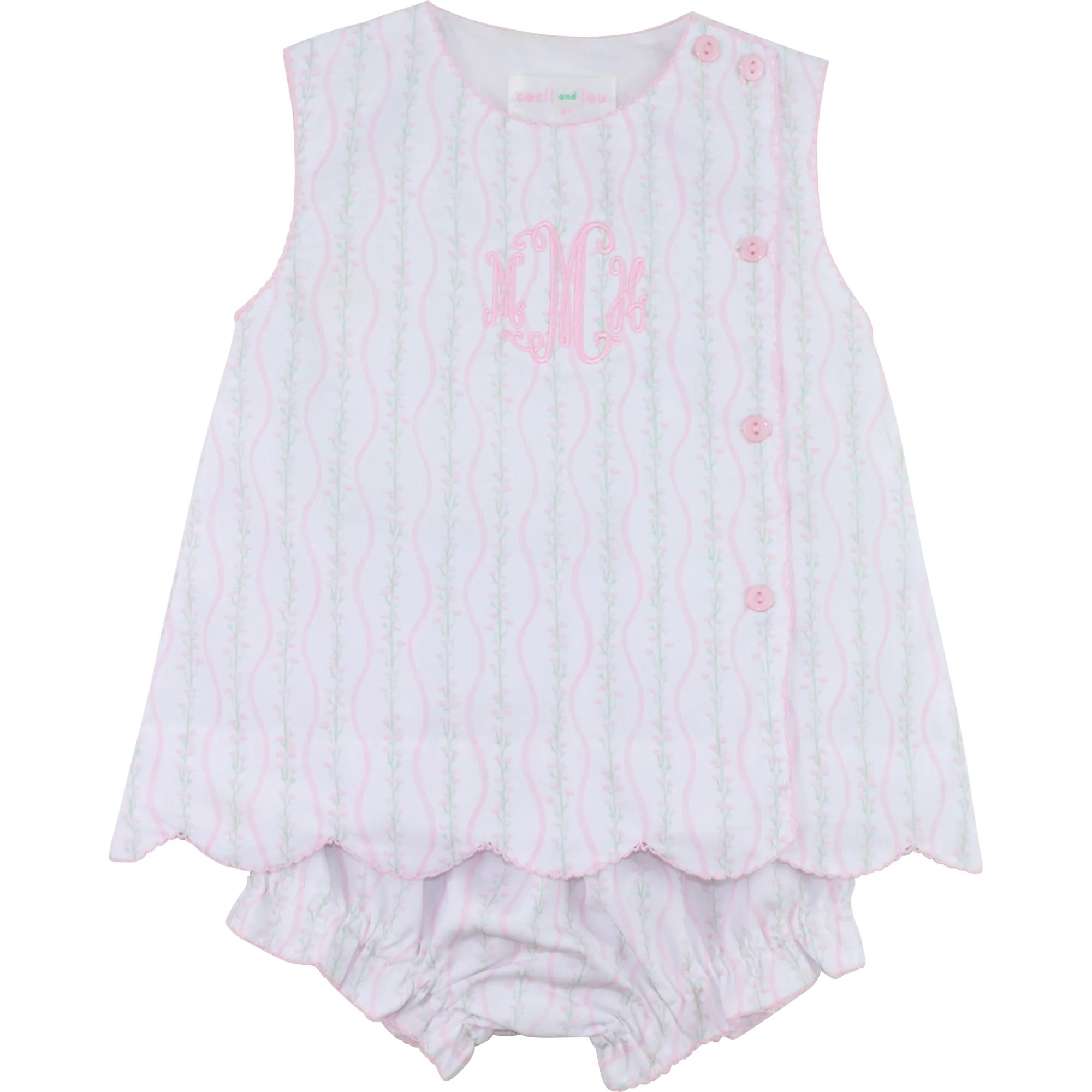 Floral Scalloped Side Button Diaper Set