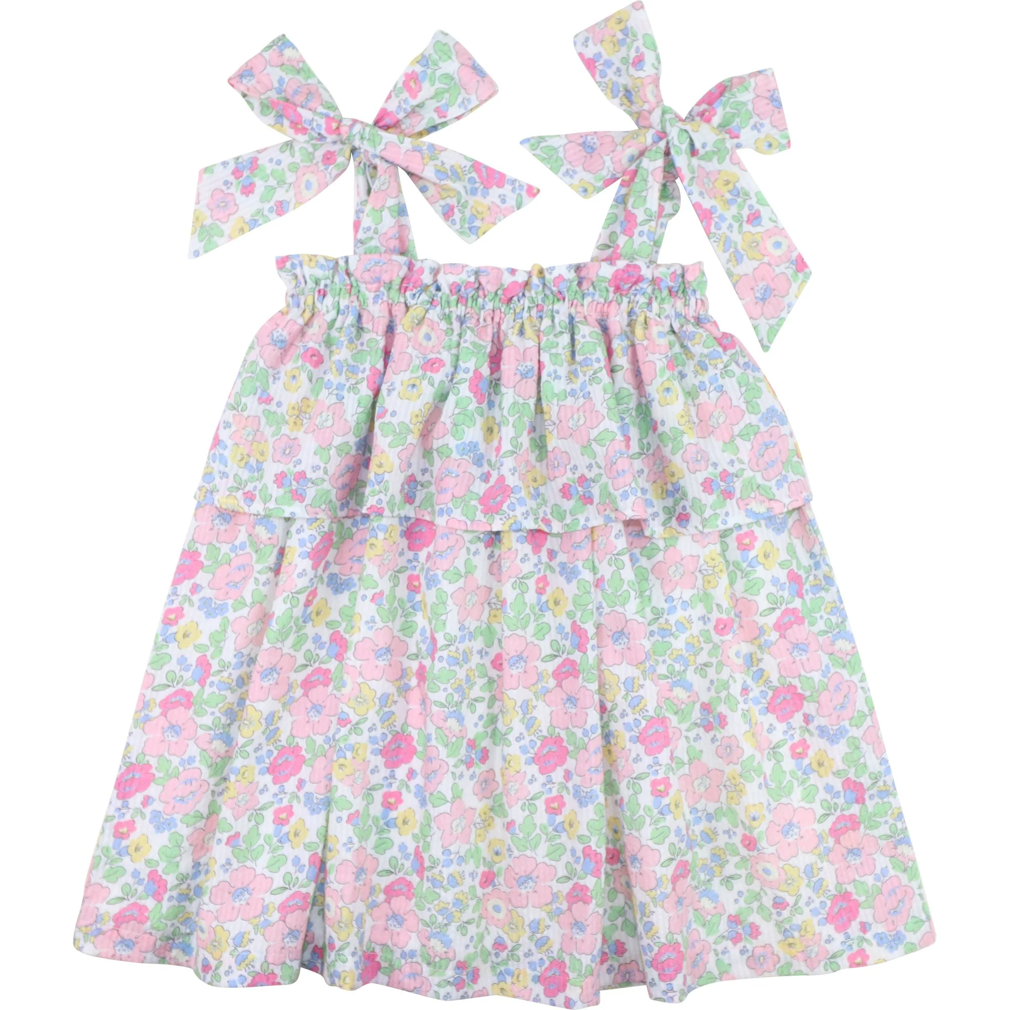 Floral Seersucker Shoulder Tie Dress