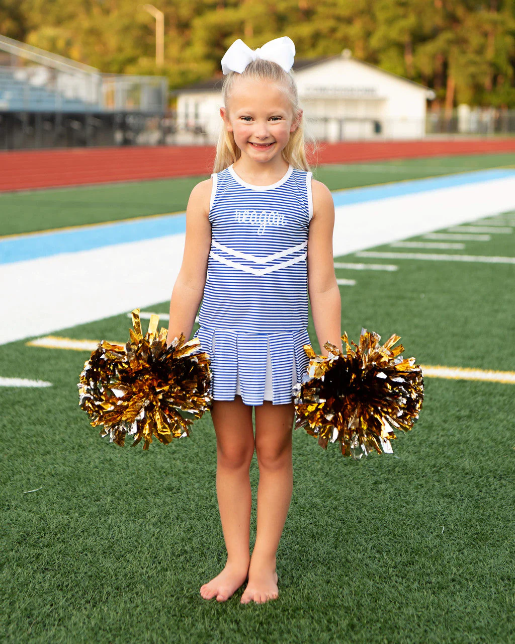 Blue Striped Lycra Tennis/Cheer Dress - Image 3