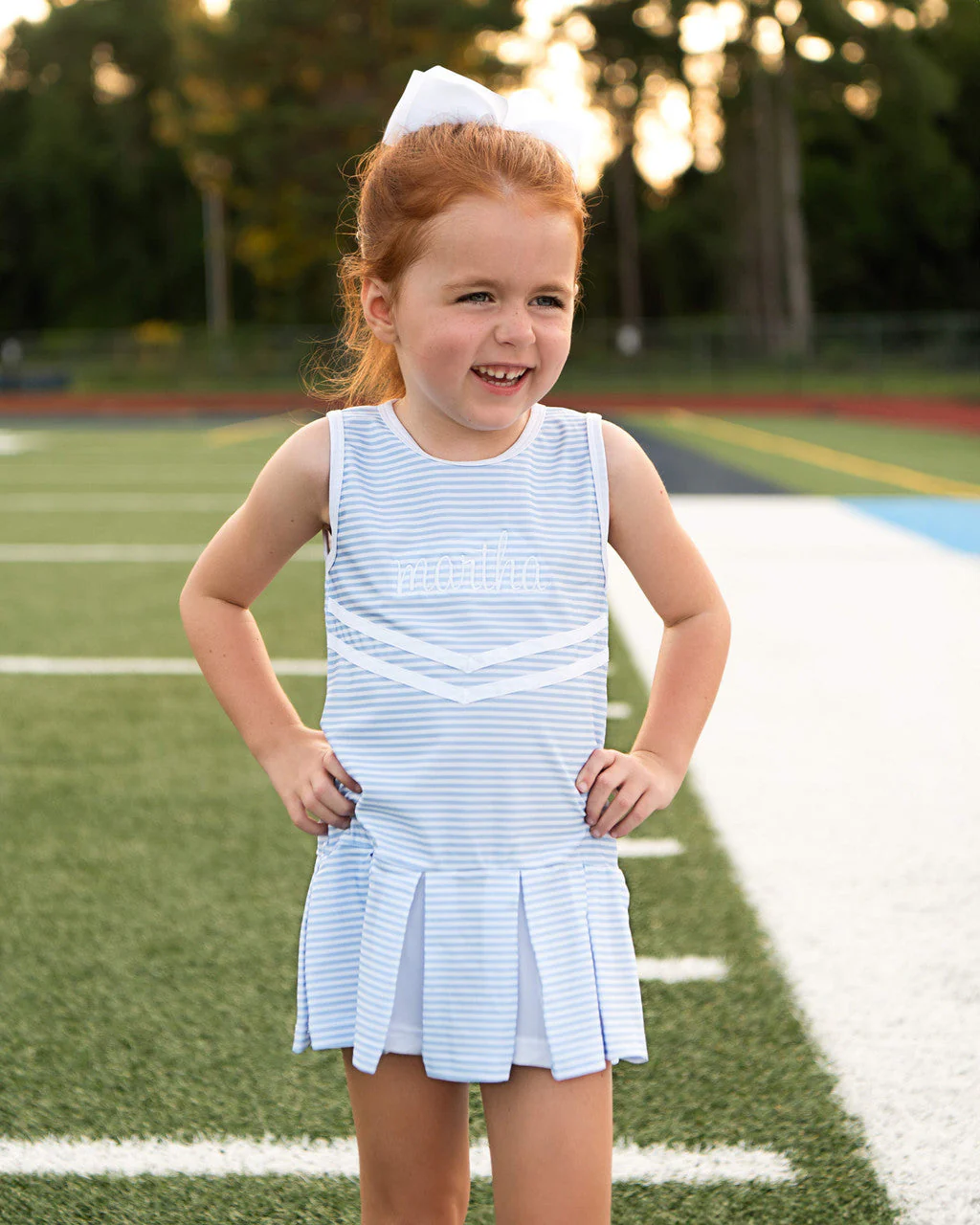 Light Blue Striped Lycra Tennis/Cheer Dress - Image 3
