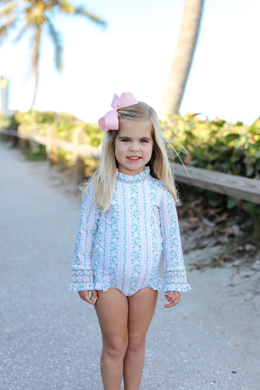 Pink And Green Floral Vines Swimsuit - Image 2