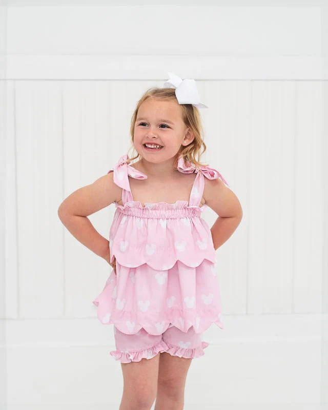 Pink And White Mouse Ears Shoulder Tie Short Set - Image 3