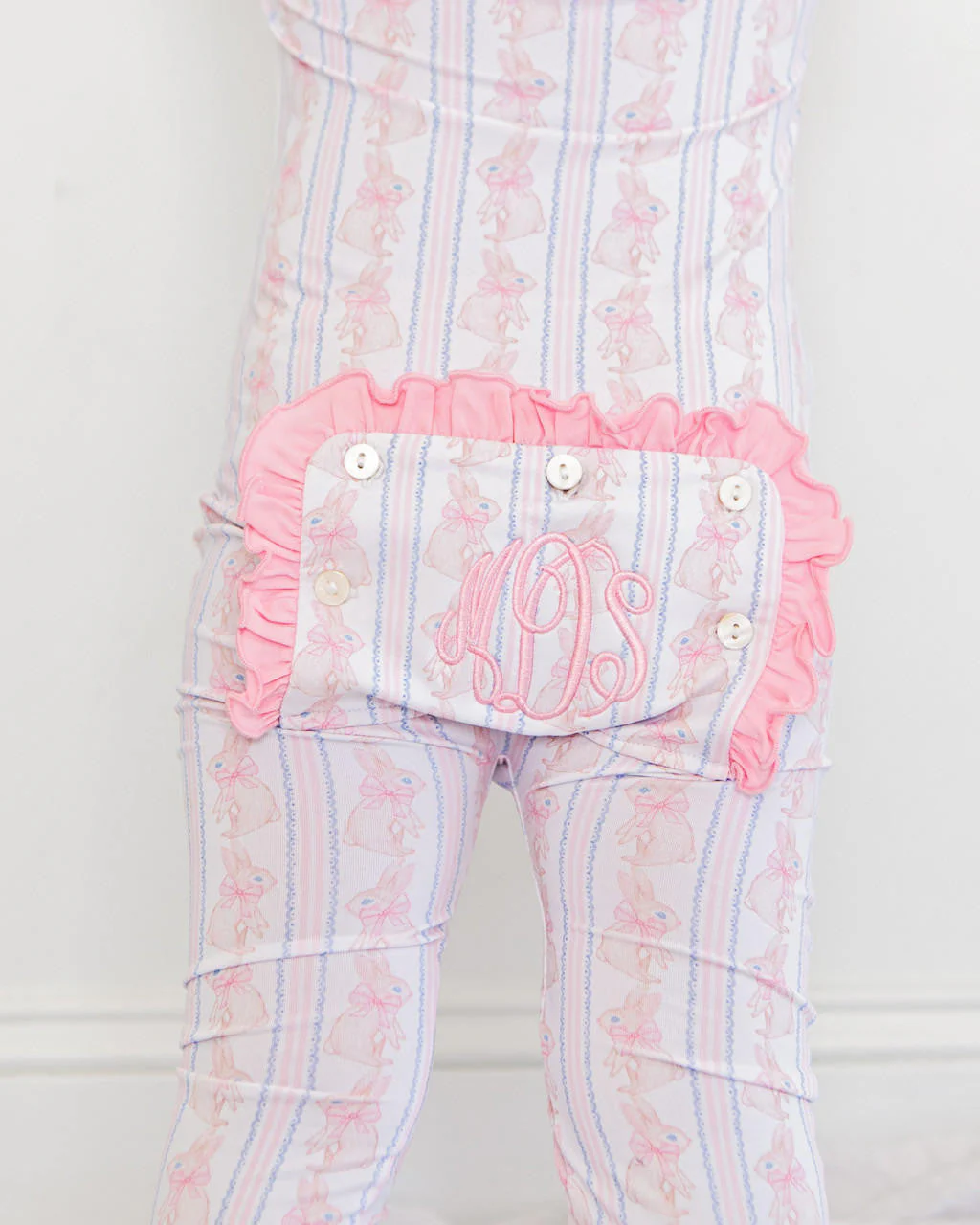 Pink Bunny And Bow Knit Zipper Pajamas - Image 3