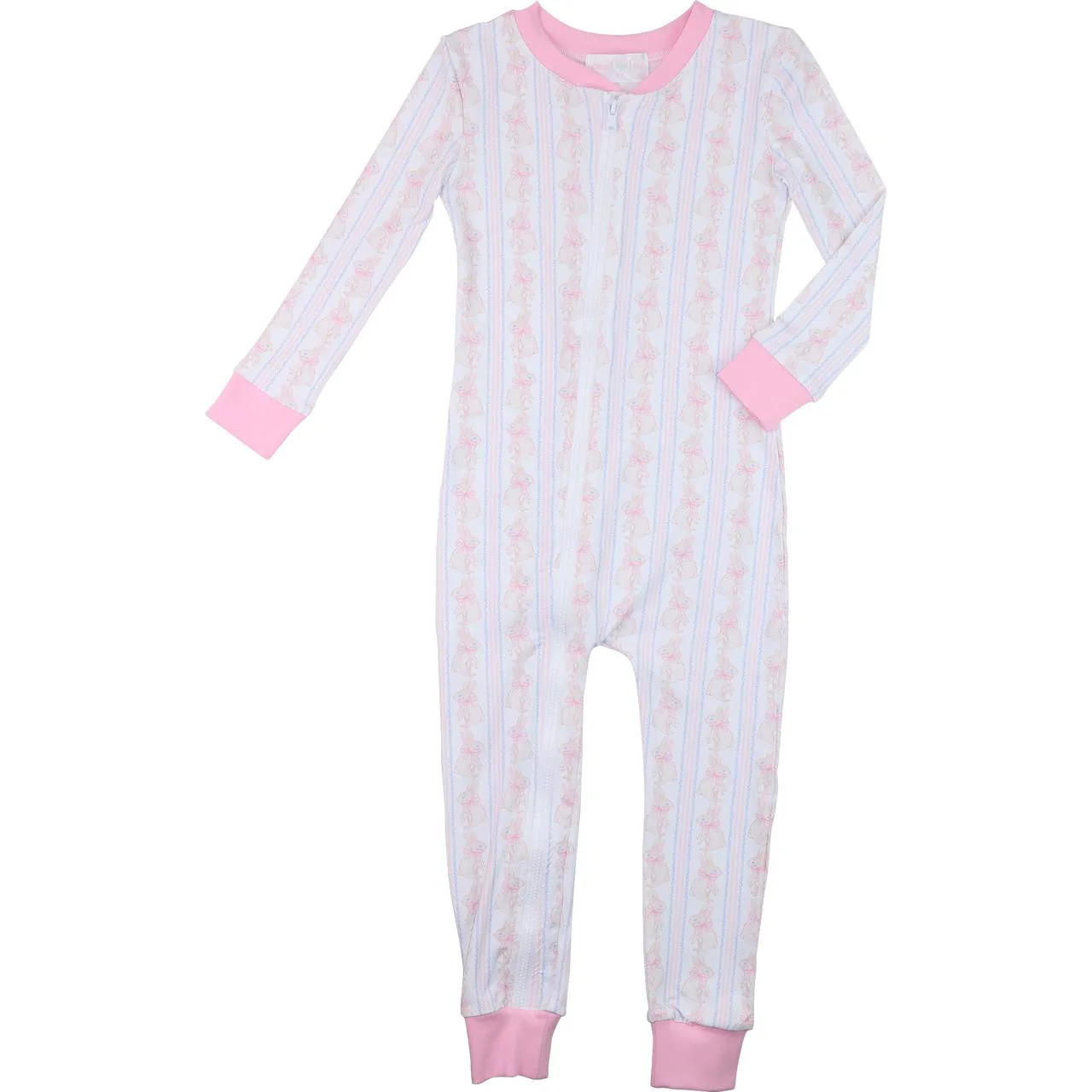 Pink Bunny And Bow Knit Zipper Pajamas - Image 7