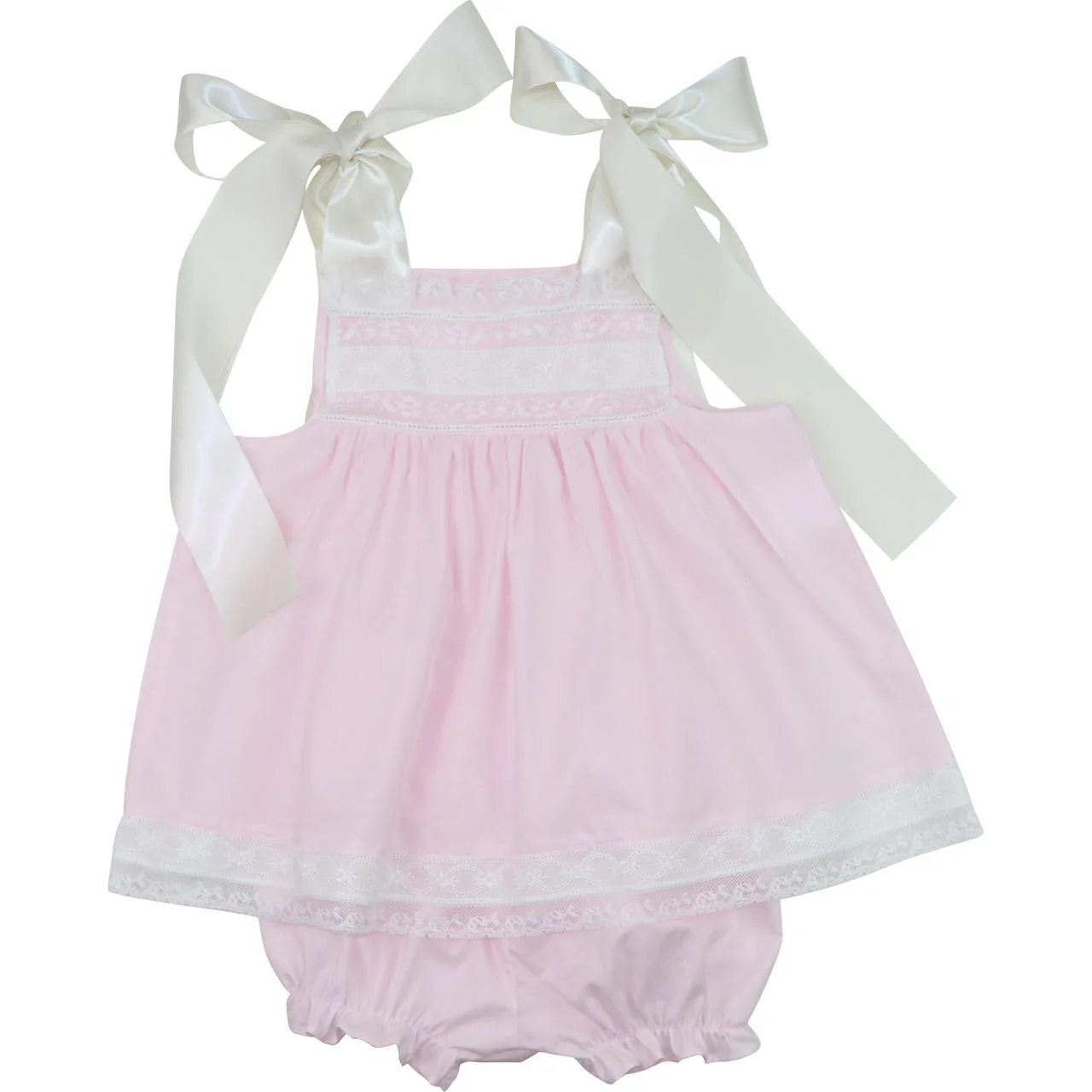Pink Heirloom Satin Shoulder Tie Diaper Set