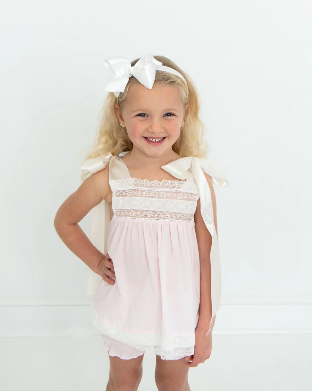 Pink Heirloom Satin Shoulder Tie Diaper Set - Image 2