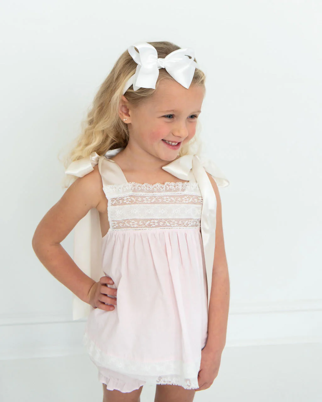 Pink Heirloom Satin Shoulder Tie Diaper Set - Image 4