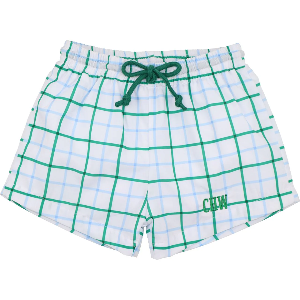 Green And Blue Windowpane Swim Trunks