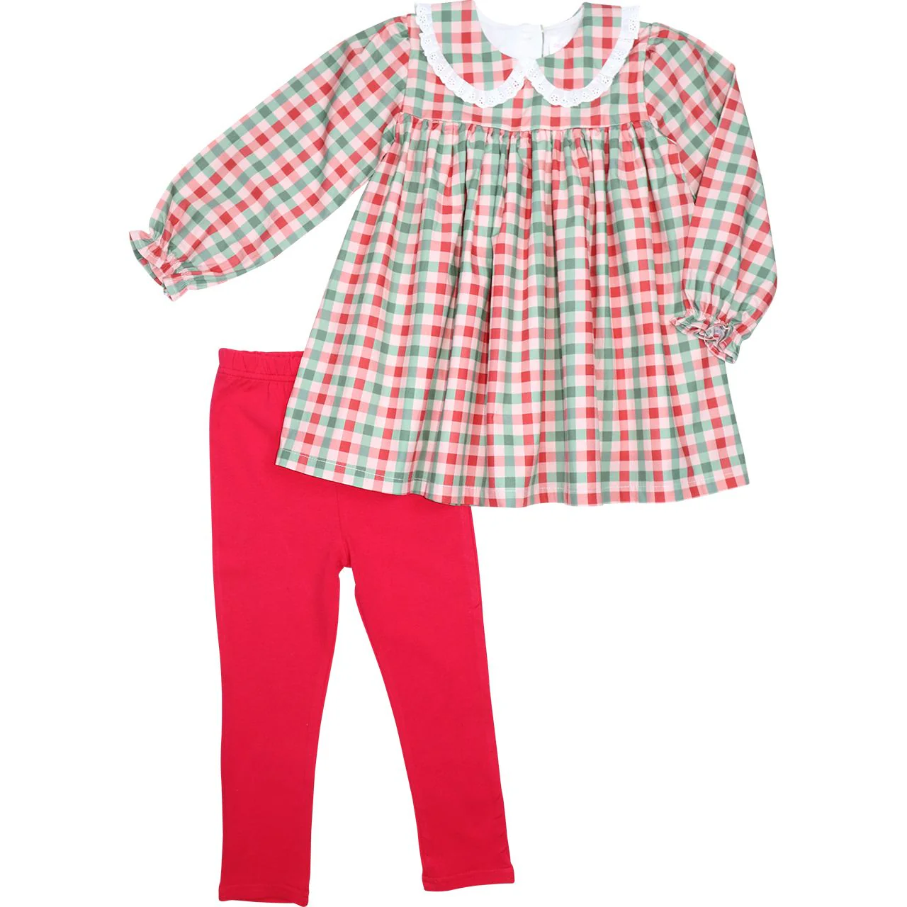 Green And Red Check Eyelet Legging Set