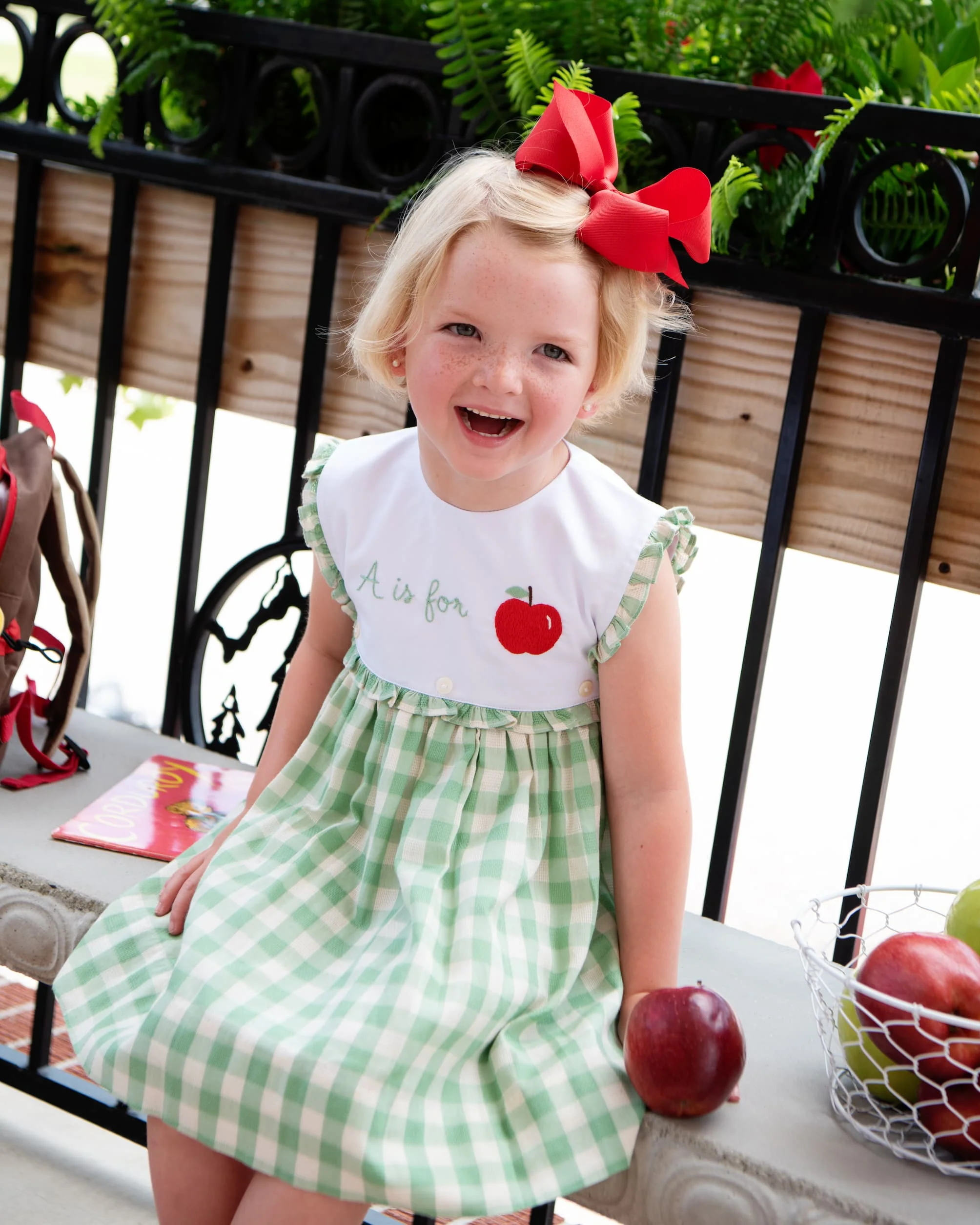 Green Check "A Is For Apple" Dress - Image 2