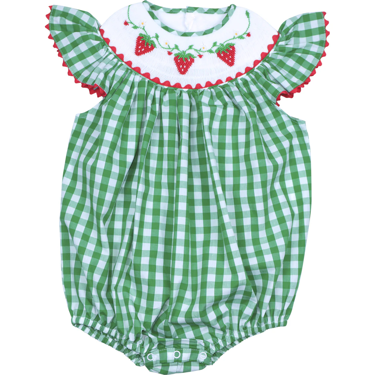 Green Check Smocked Strawberries Bubble