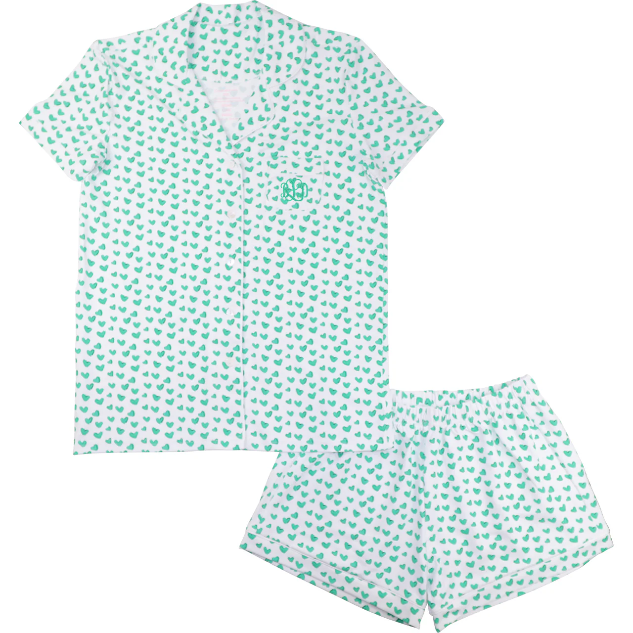 Women's Green Heart Knit Pajamas