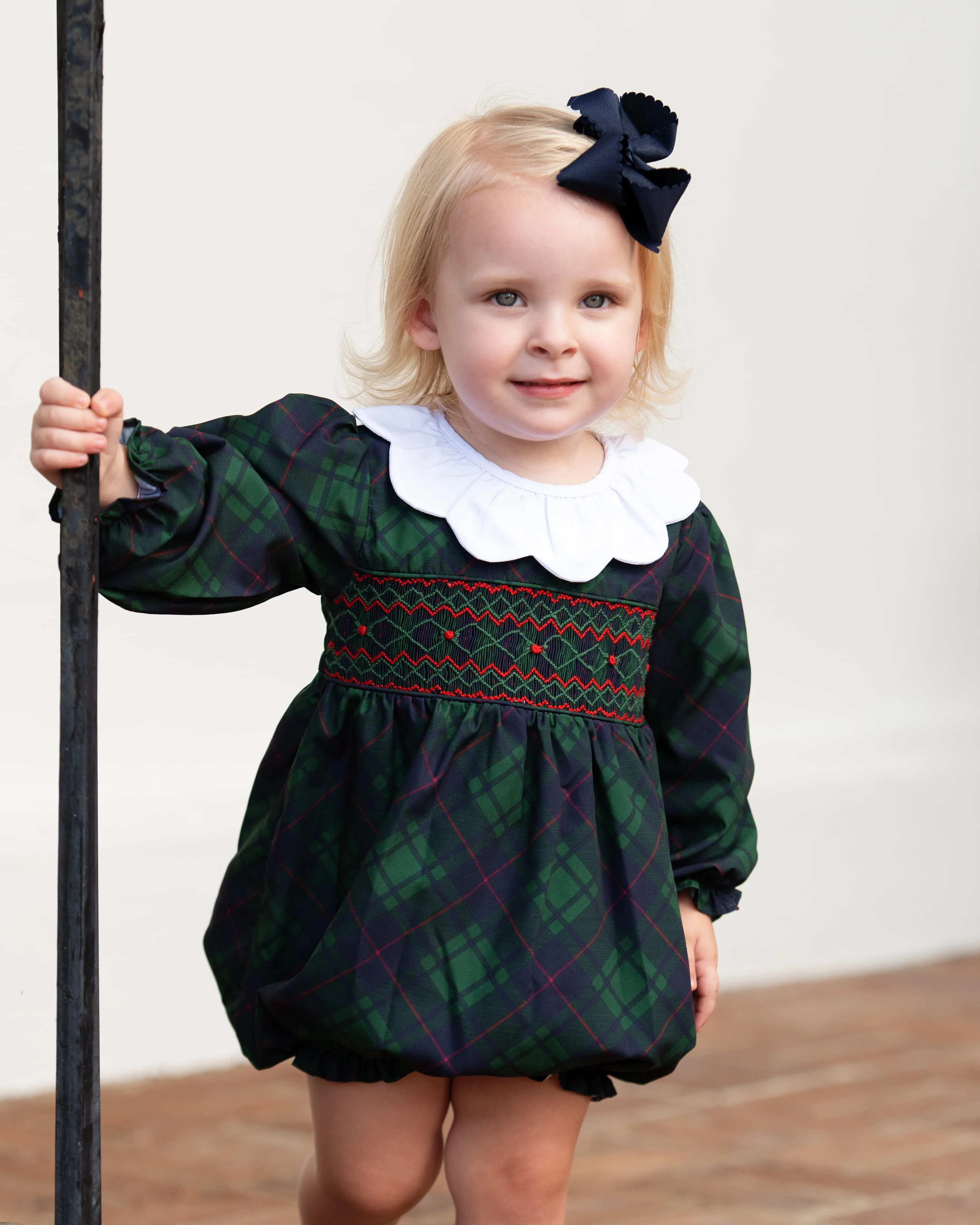 Green Plaid Smocked Bubble - Image 2