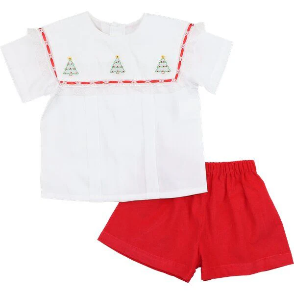 Heirloom Embroidered Christmas Tree Short Set