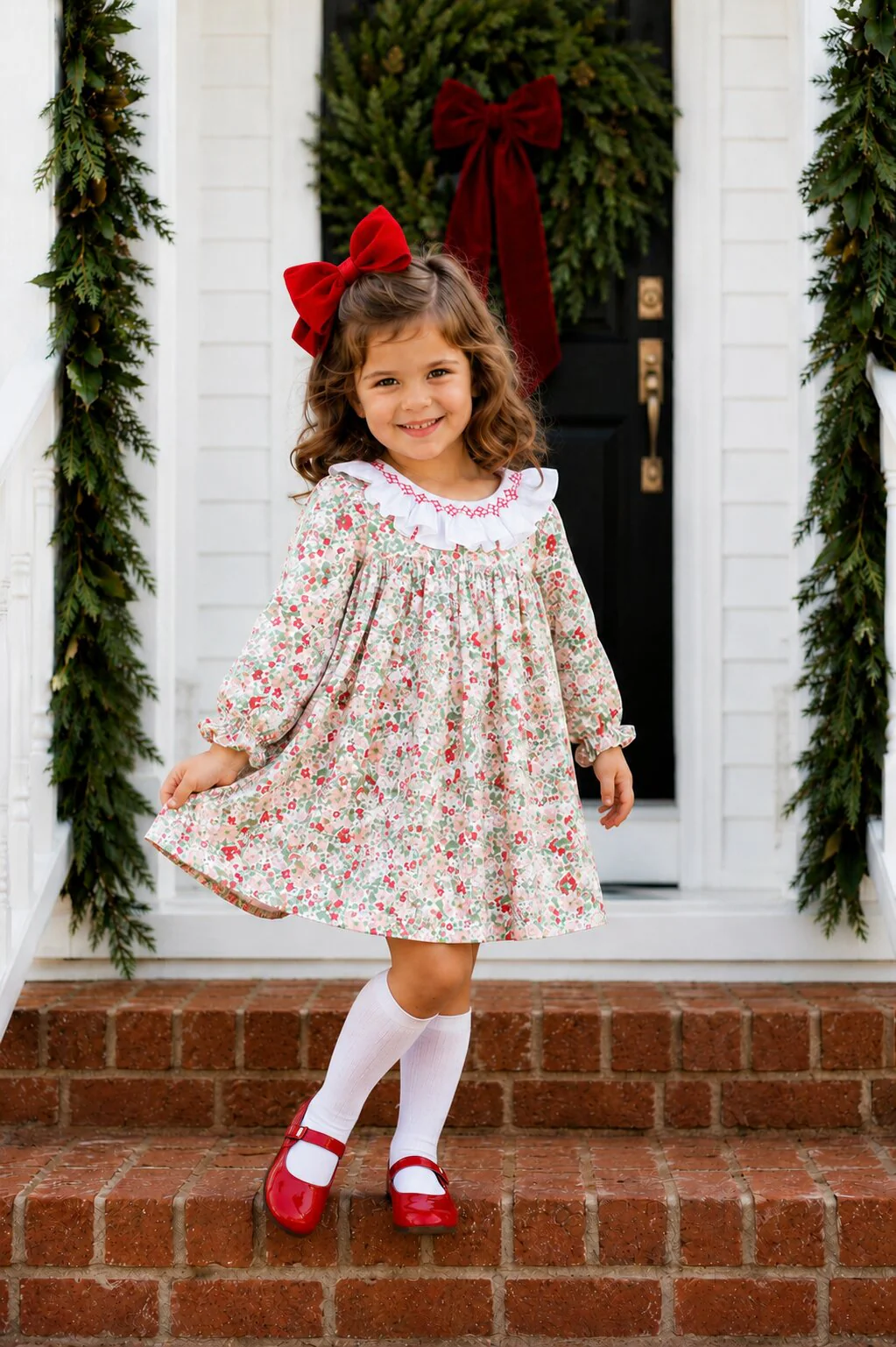 Holiday Floral Corduroy Smocked Dress - Image 2