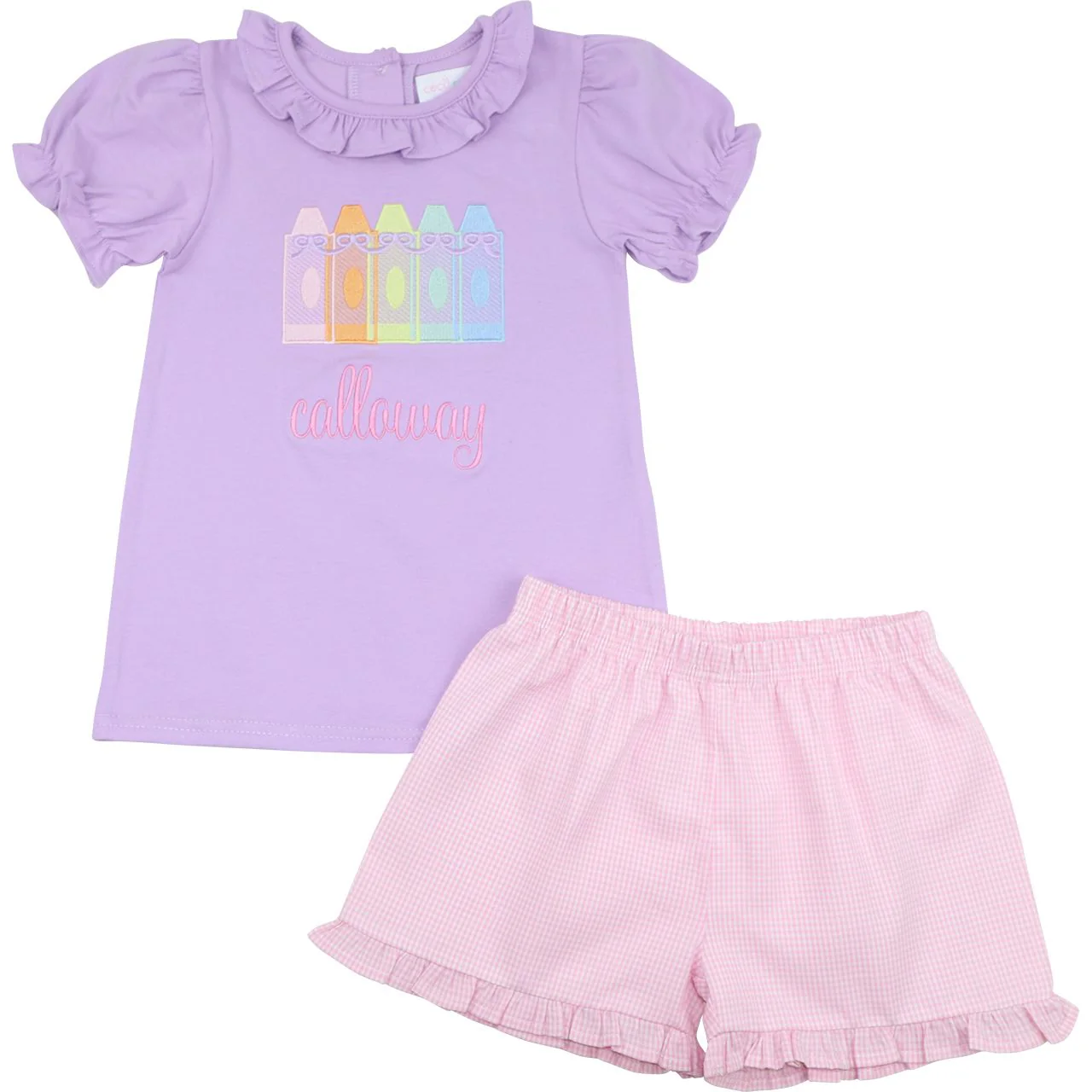Lavender Applique Crayons Short Set