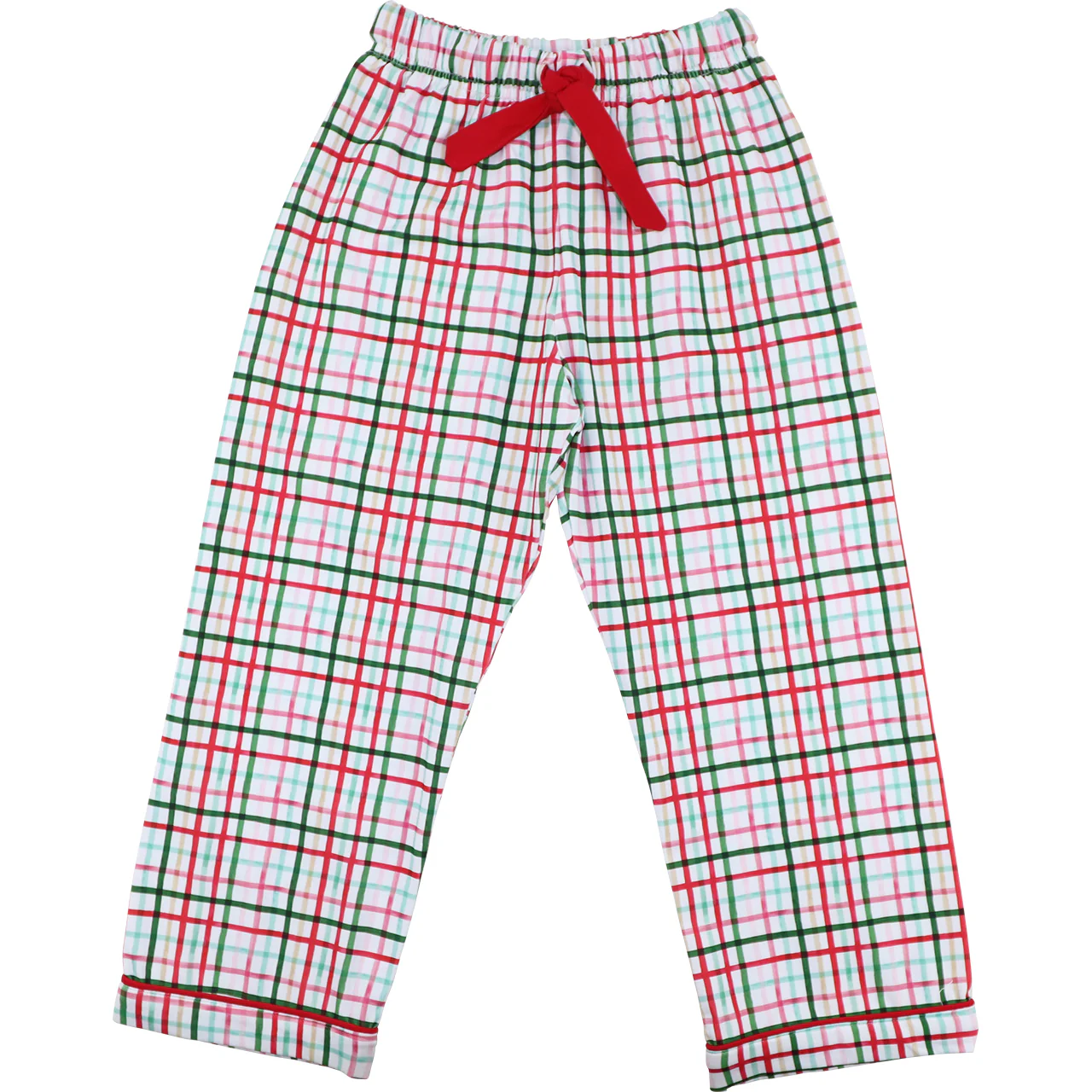 Men's Red and Green Plaid Windowpane Knit Pajama Pants