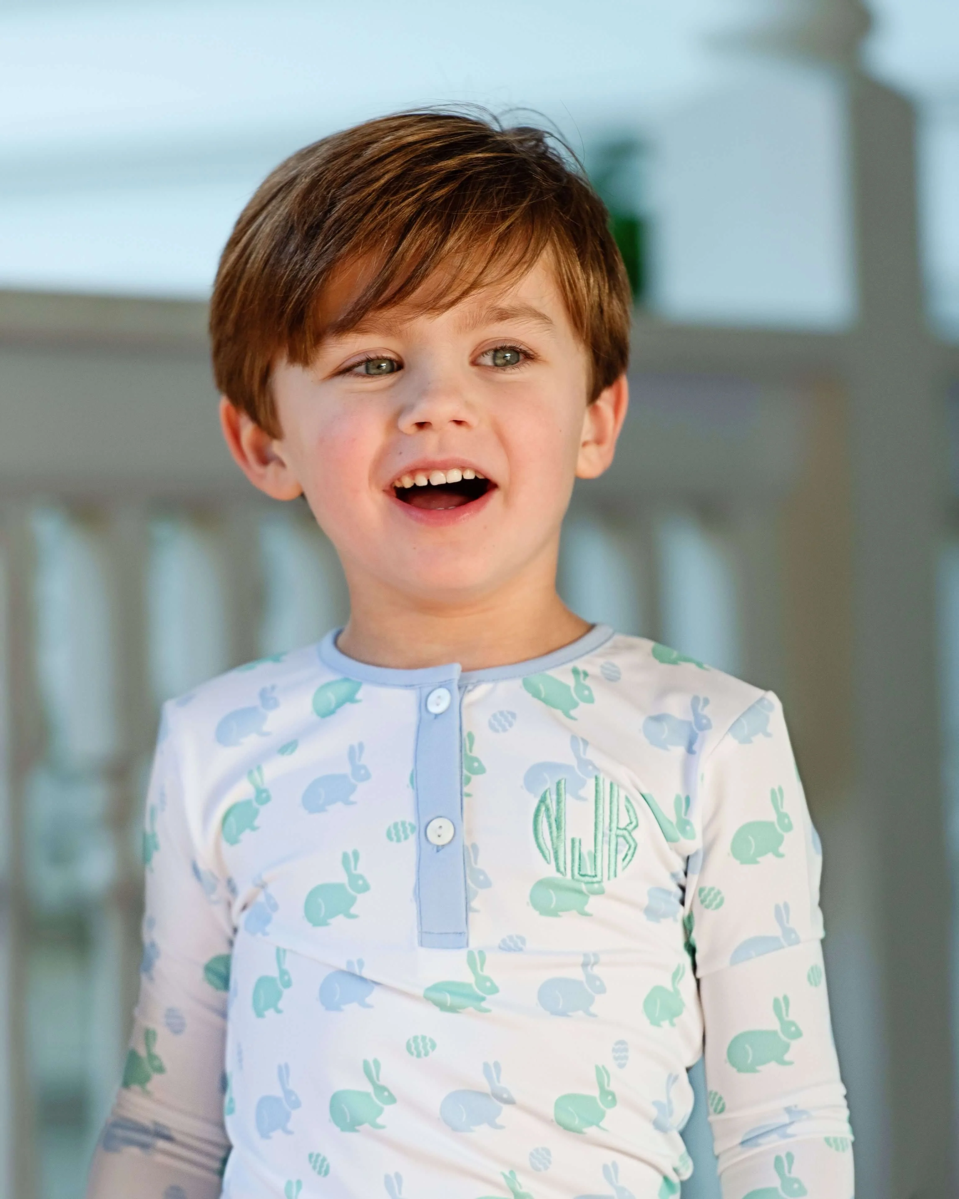 Mint And Blue Bunny Print Knit Pajamas - Image 2