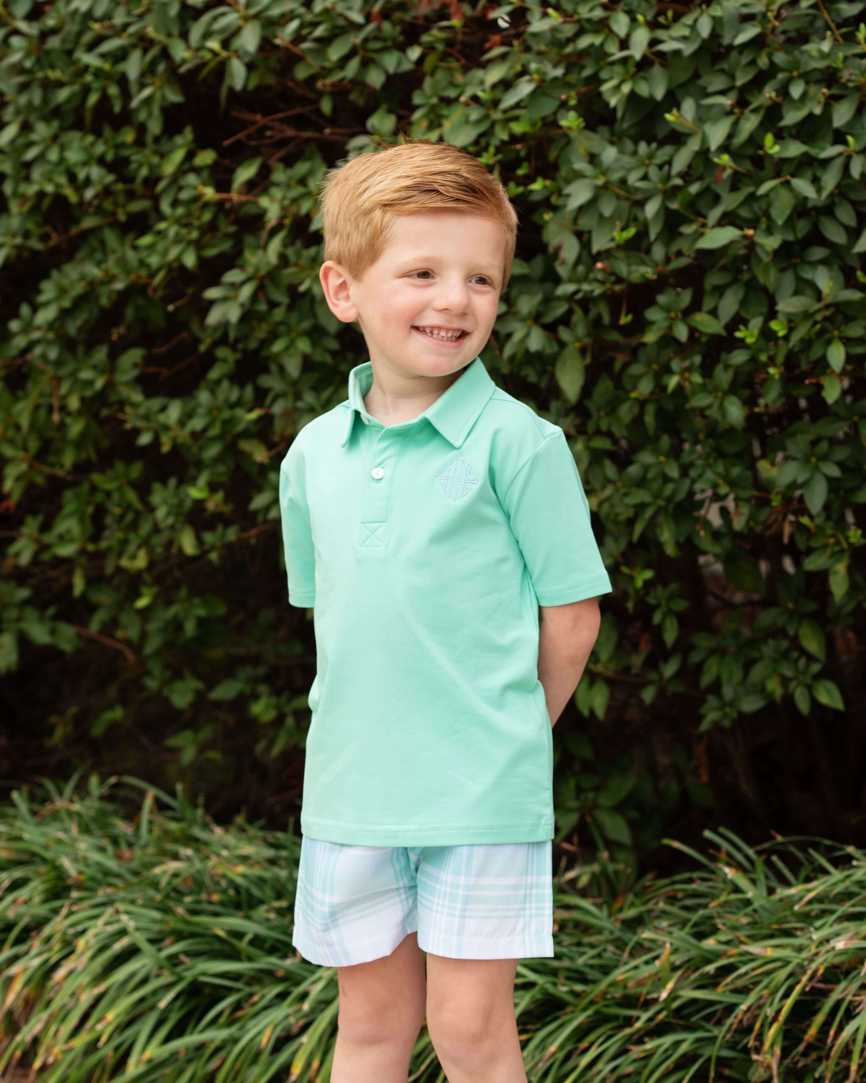 Mint And Blue Plaid Polo Short Set - Image 2