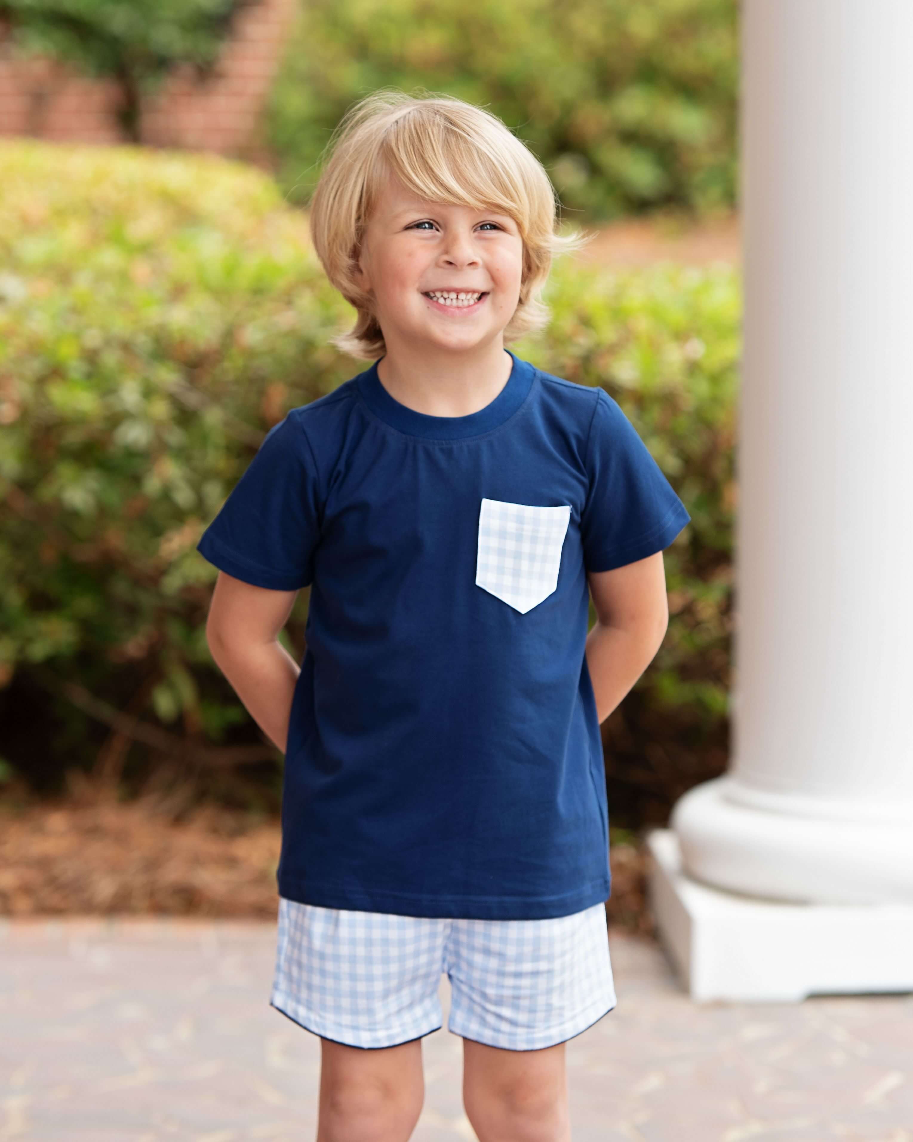 Navy And Blue Check Knit Short Set - Image 2