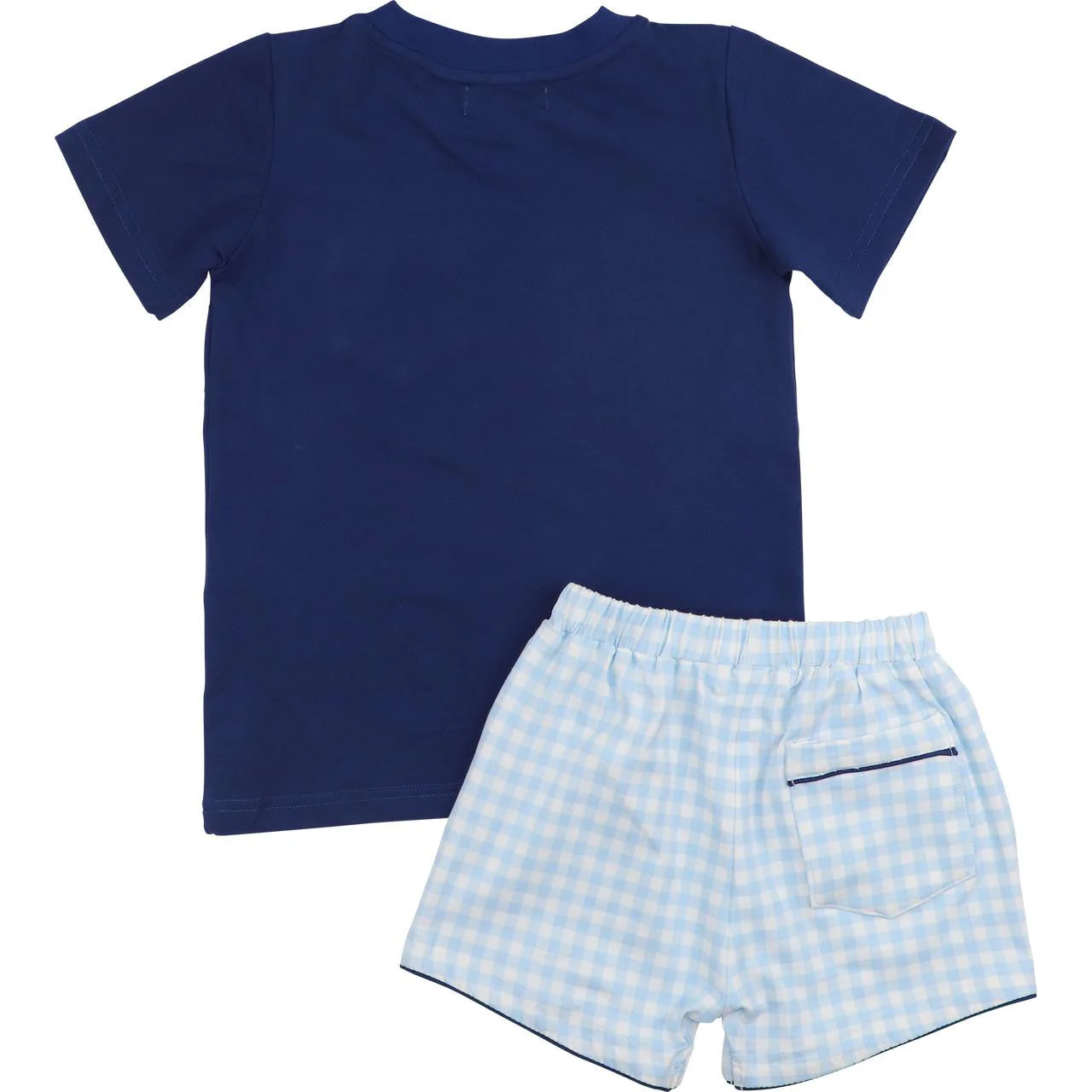 Navy And Blue Checked Knit Short Set - Image 4