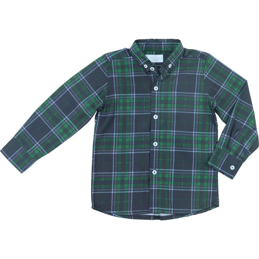 Navy And Green Plaid Button Down Shirt