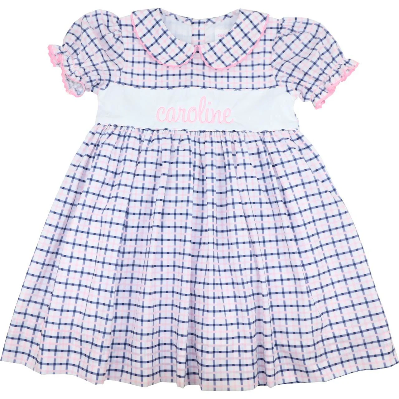 Navy And Pink Windowpane Insert Dress