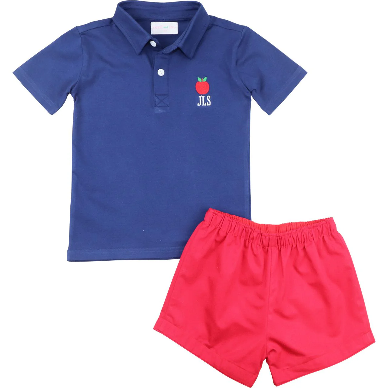 Navy And Red Apple Polo Short Set