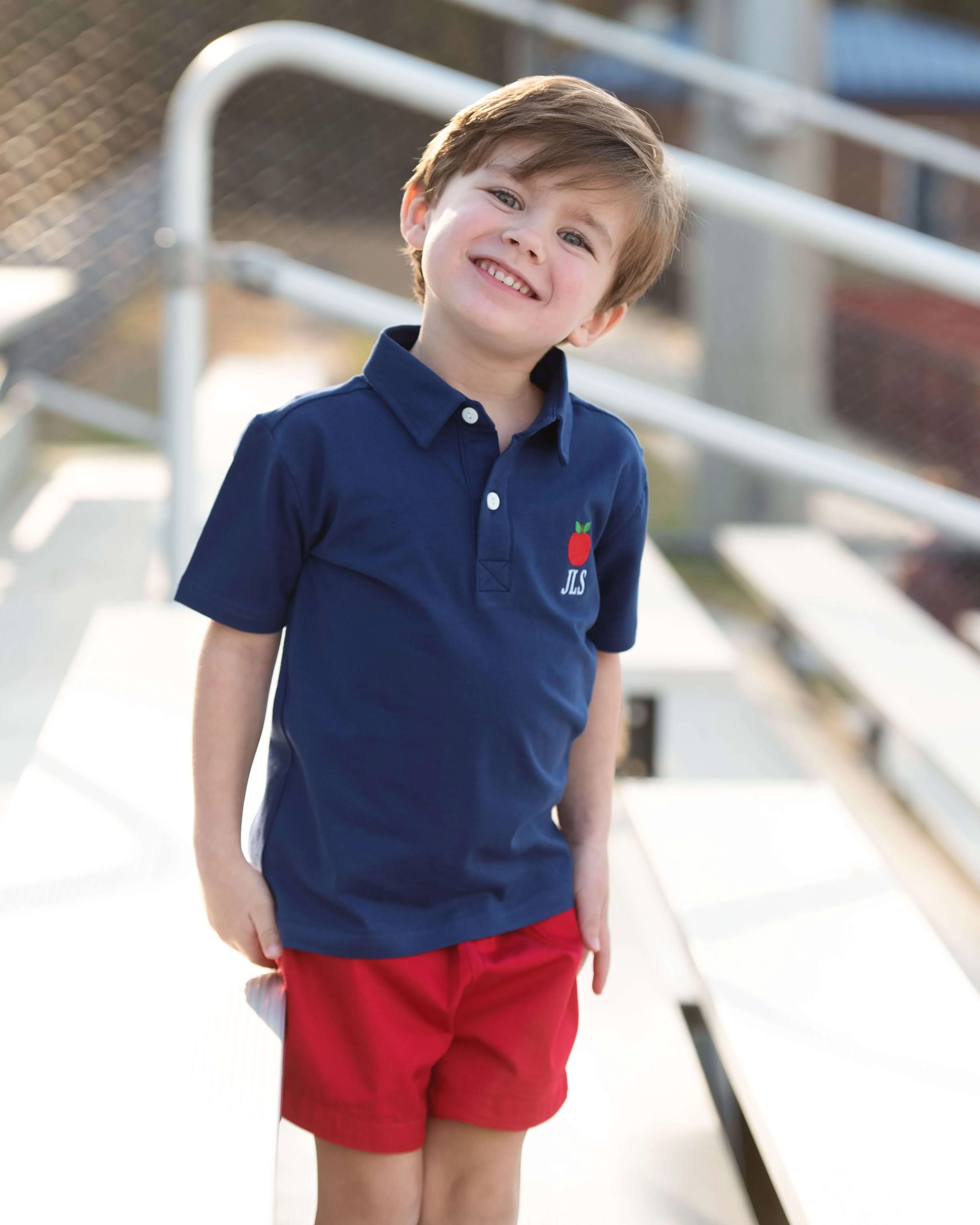 Navy And Red Apple Polo Short Set - Image 2