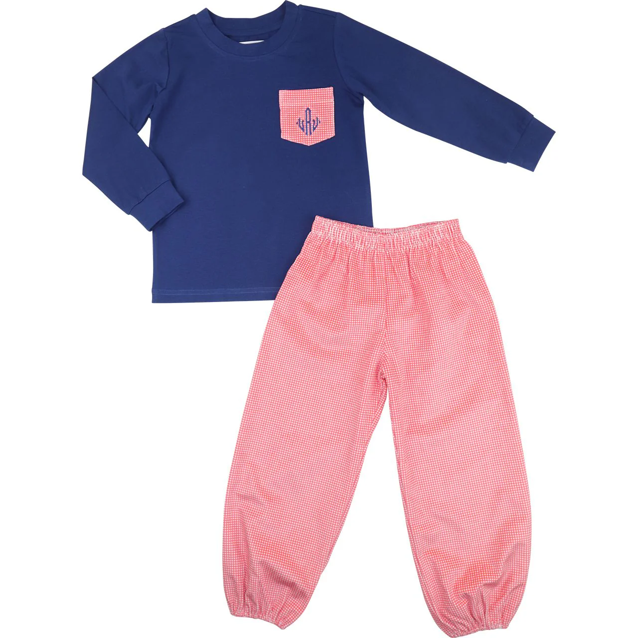 Navy And Red Gingham Corduroy Ankle Pant Set