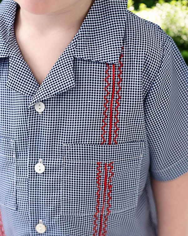 Navy And Red Guayabera - Image 3