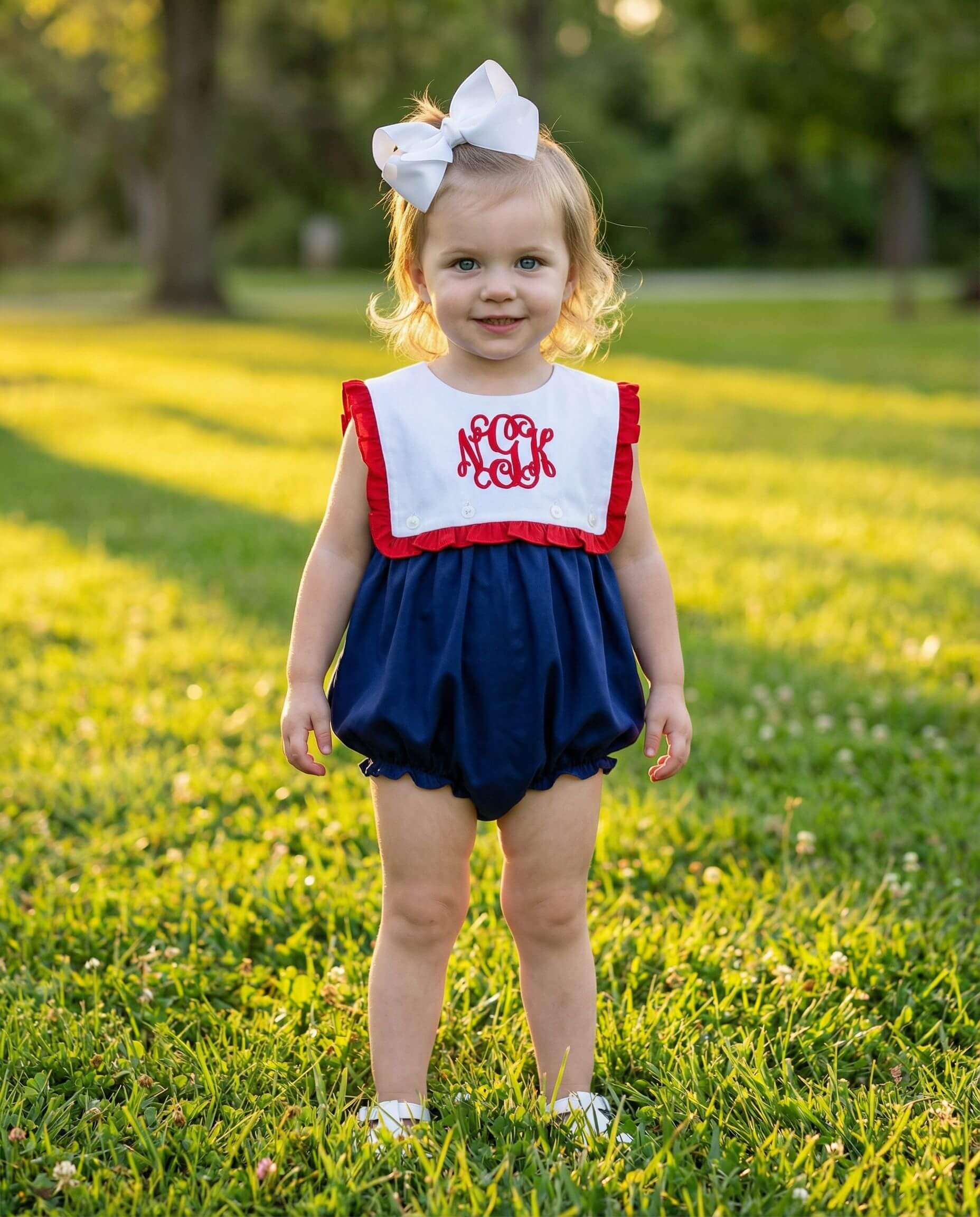 Navy And Red Pique Ruffle Bubble - Image 2