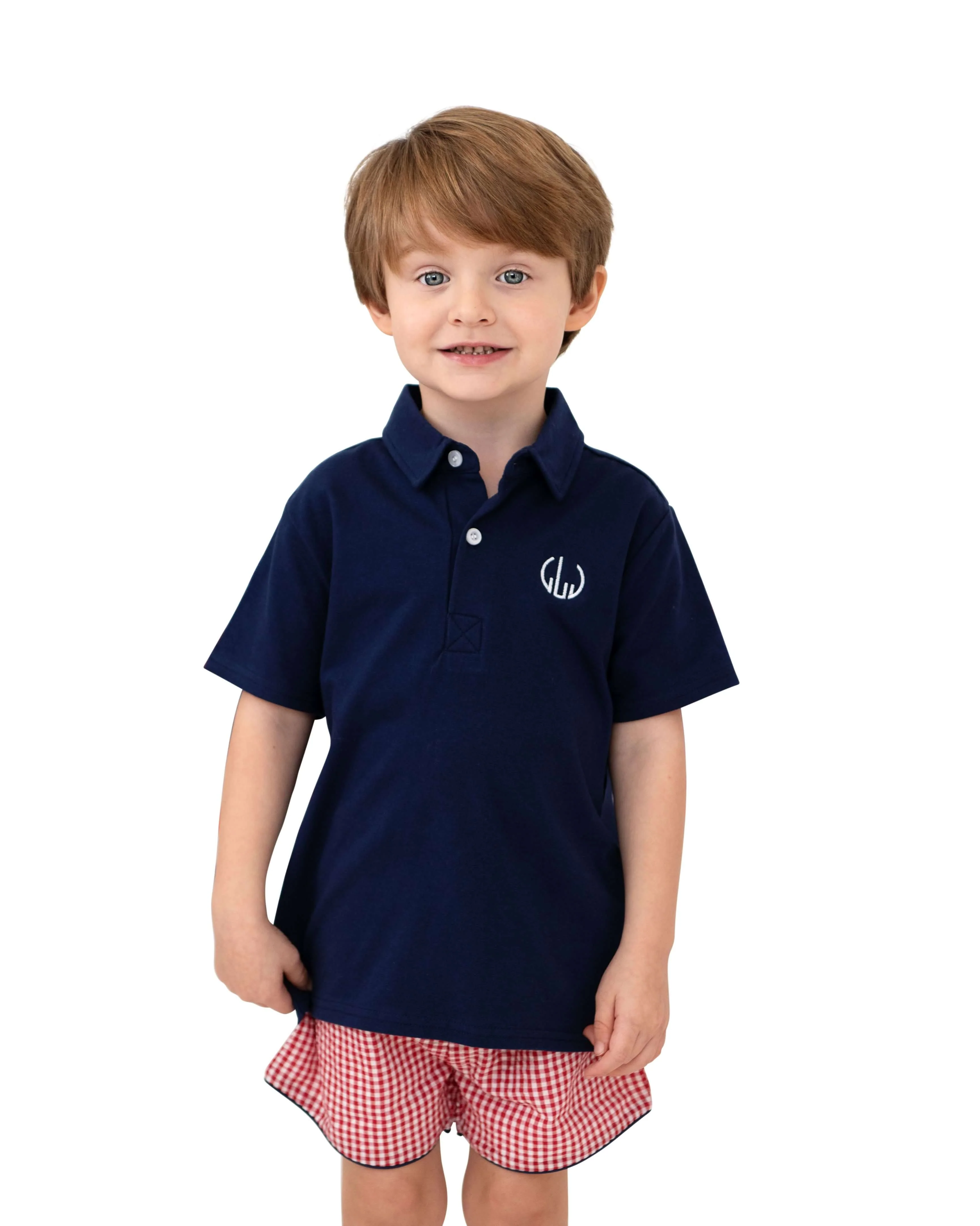 Navy And Red Seersucker Polo Short Set - Image 2