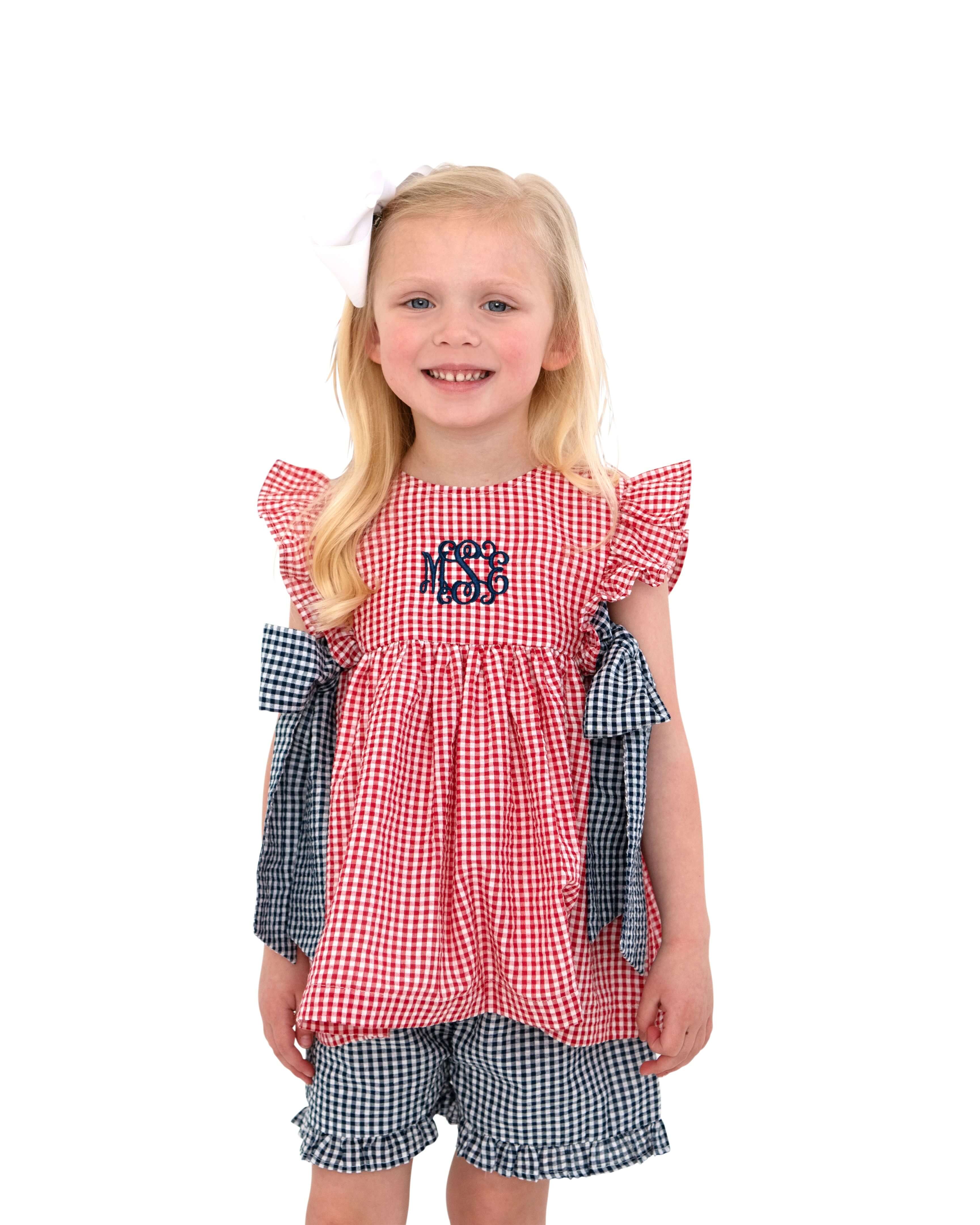 Navy And Red Seersucker Short Set - Image 2