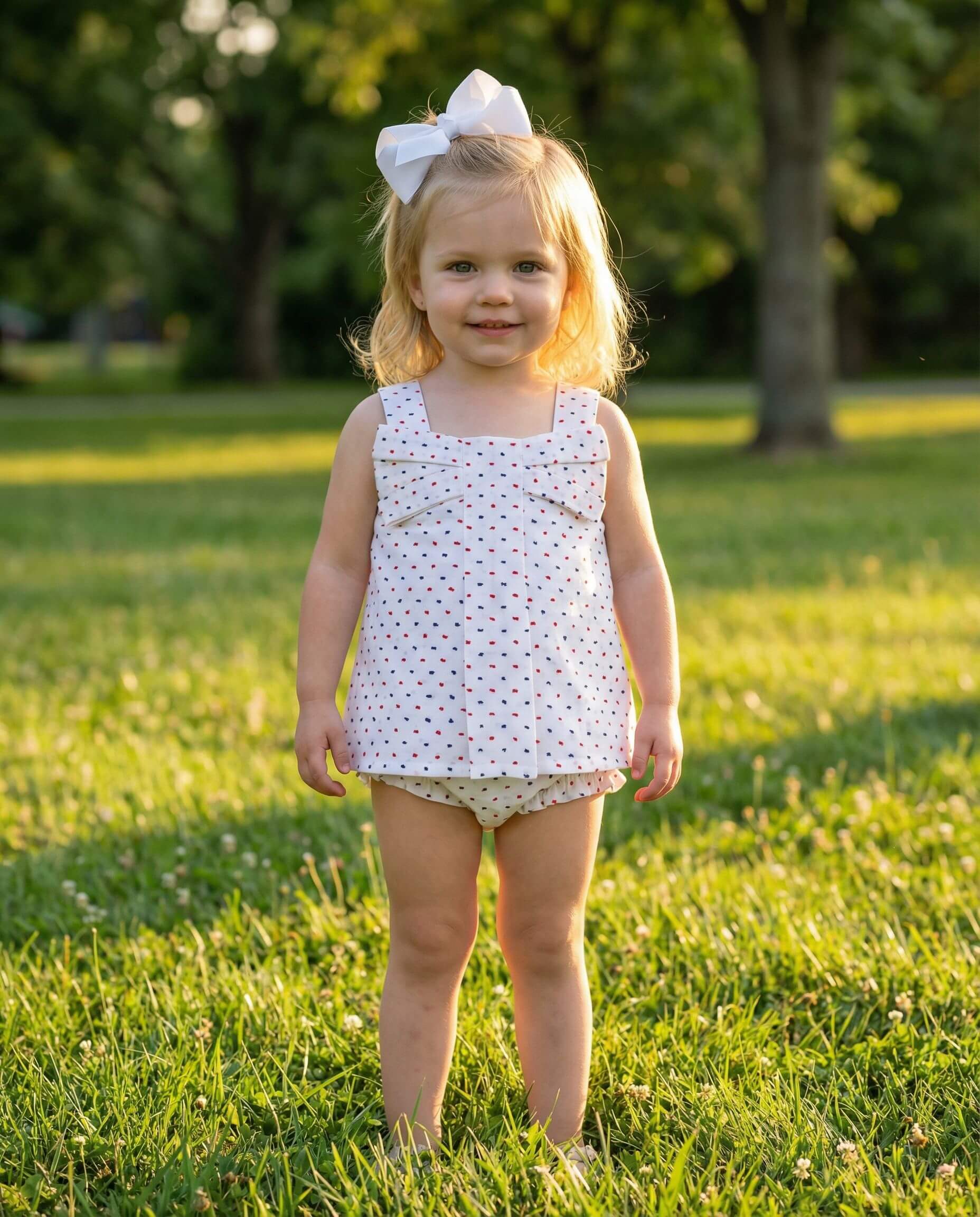 Navy And Red Swiss Dot Bow Diaper Set - Image 2