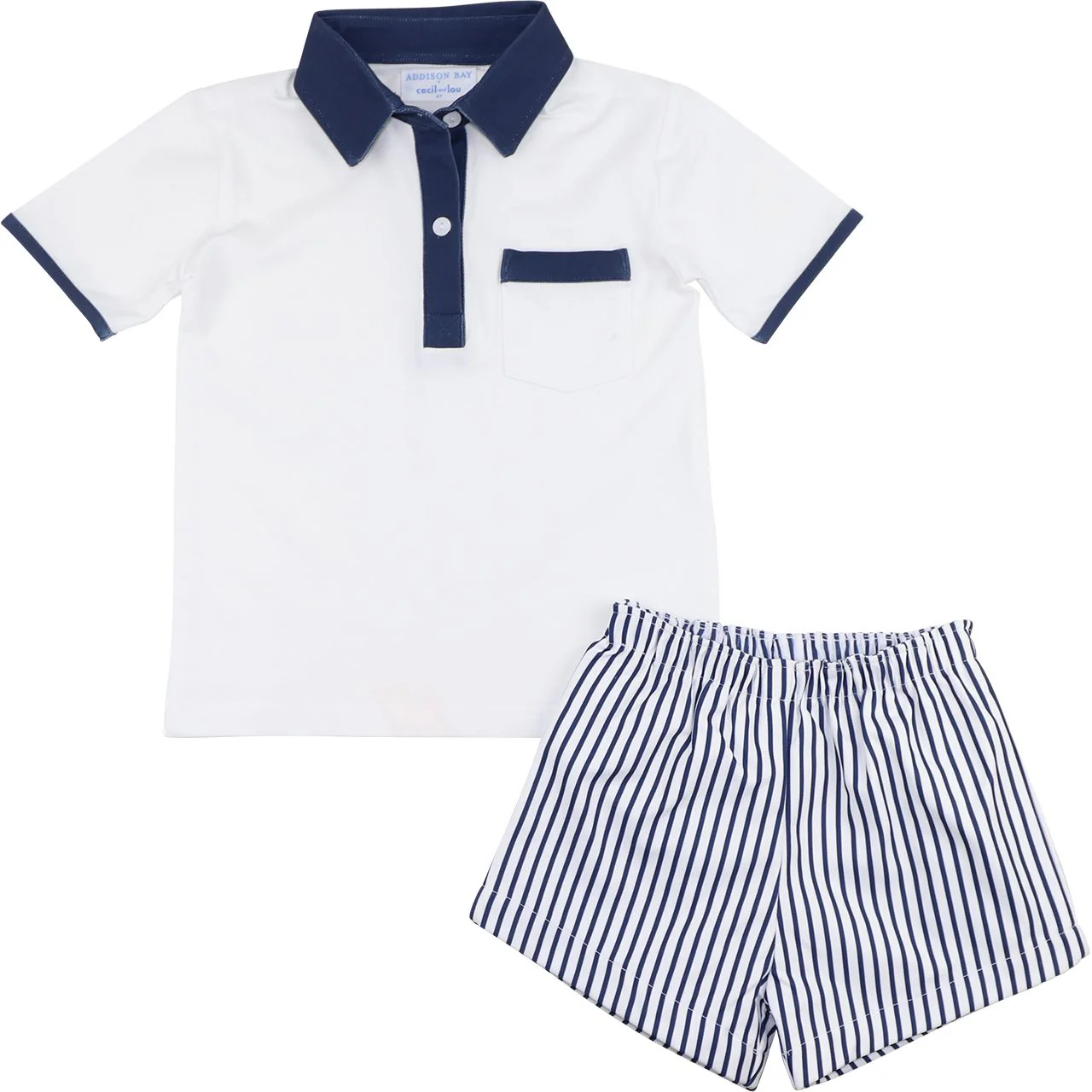 Navy Striped Polo Short Set