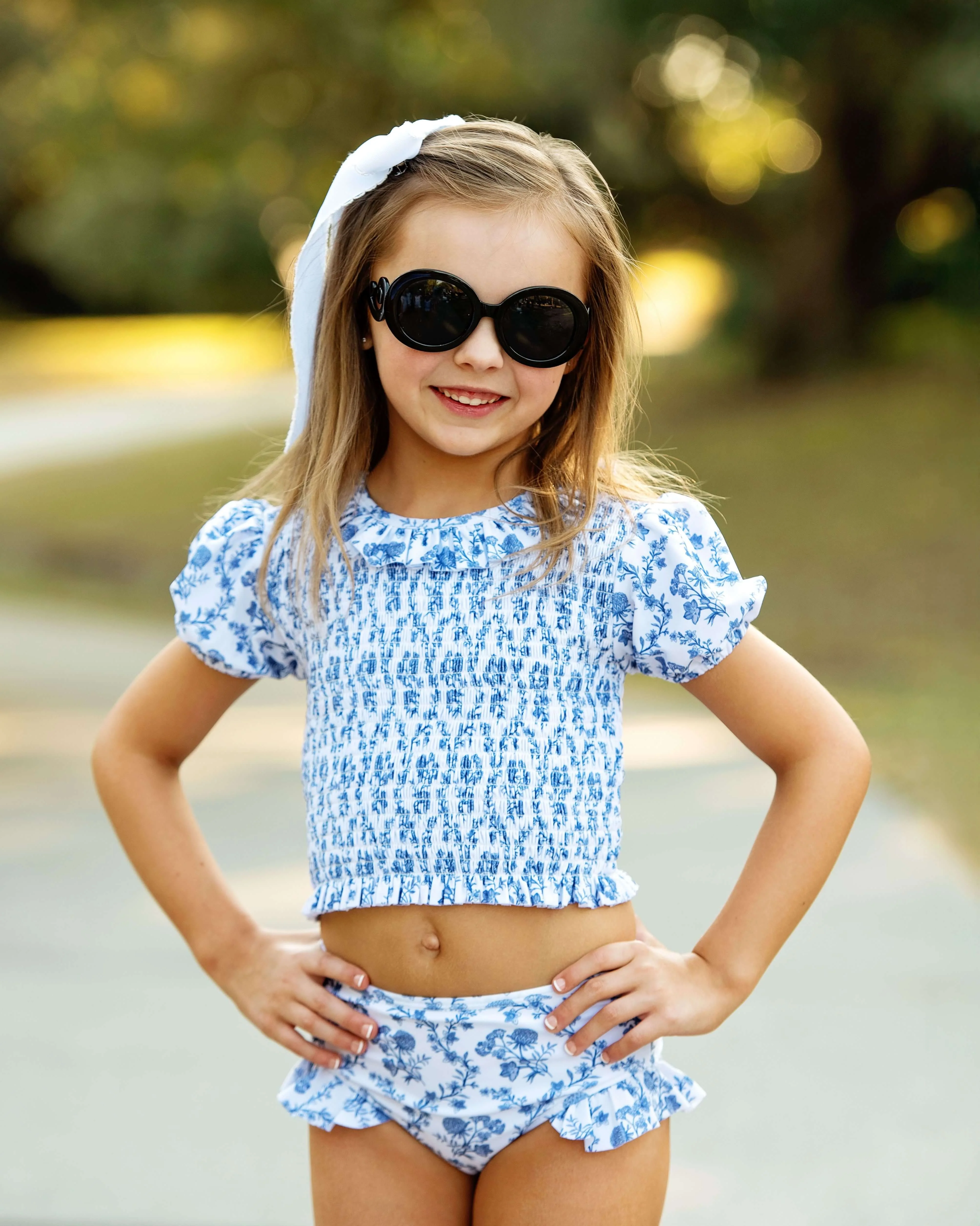 Navy Floral Ruched Swim Set - Image 2