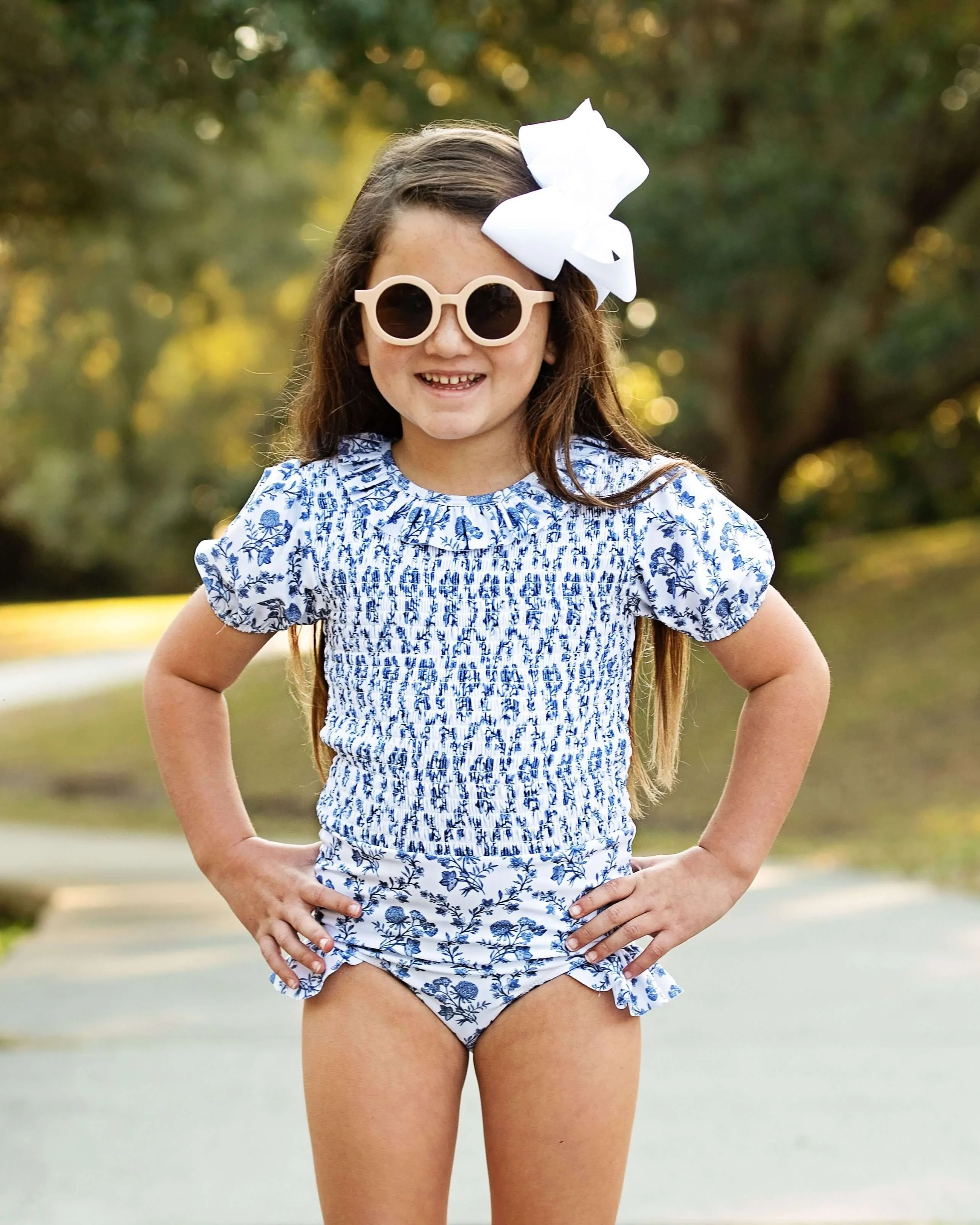 Navy Floral Ruched Swimsuit - Image 2