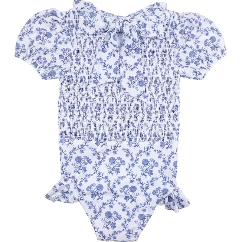 Navy Floral Ruched Swimsuit - Image 3