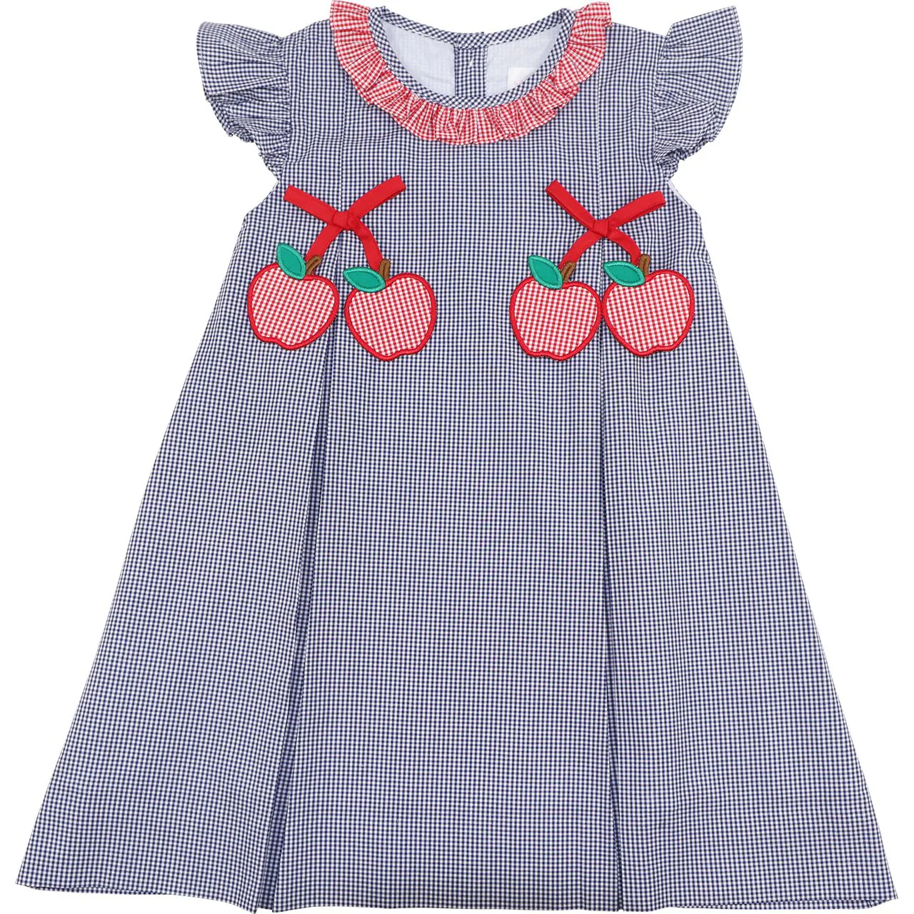 Navy Gingham Applique Apples Dress