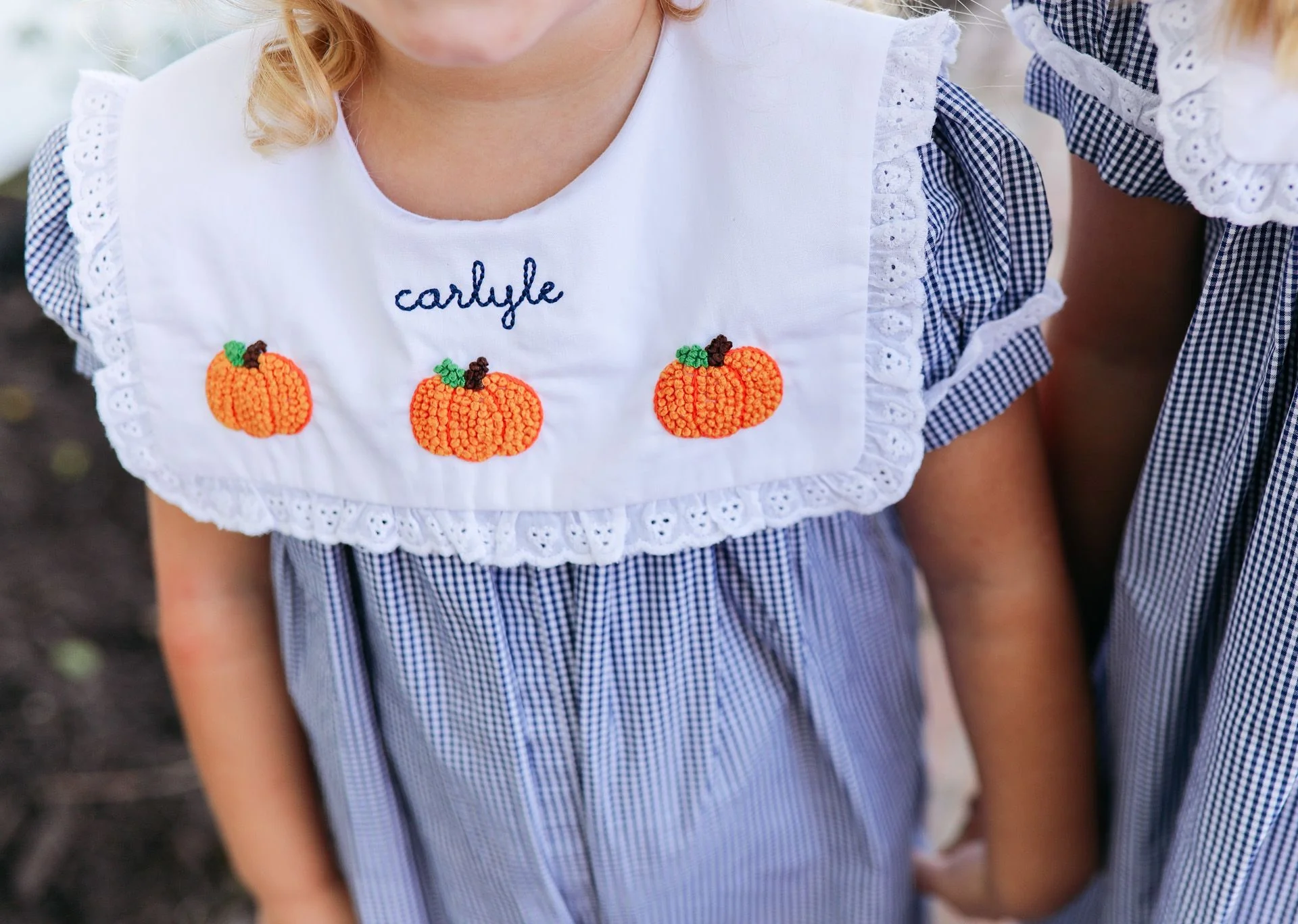 Navy Gingham Crochet Pumpkin Dress - Image 2