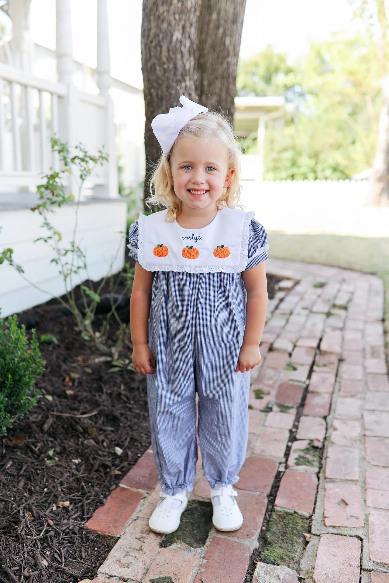 Navy Gingham Crochet Pumpkin Long Bubble - Image 2