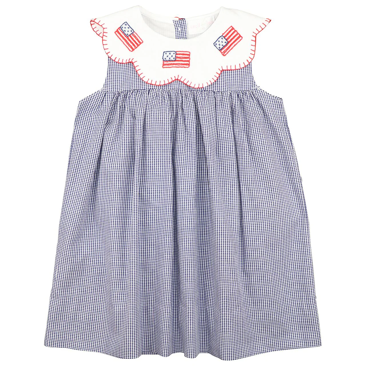 Navy Gingham Embroidered Flag Dress